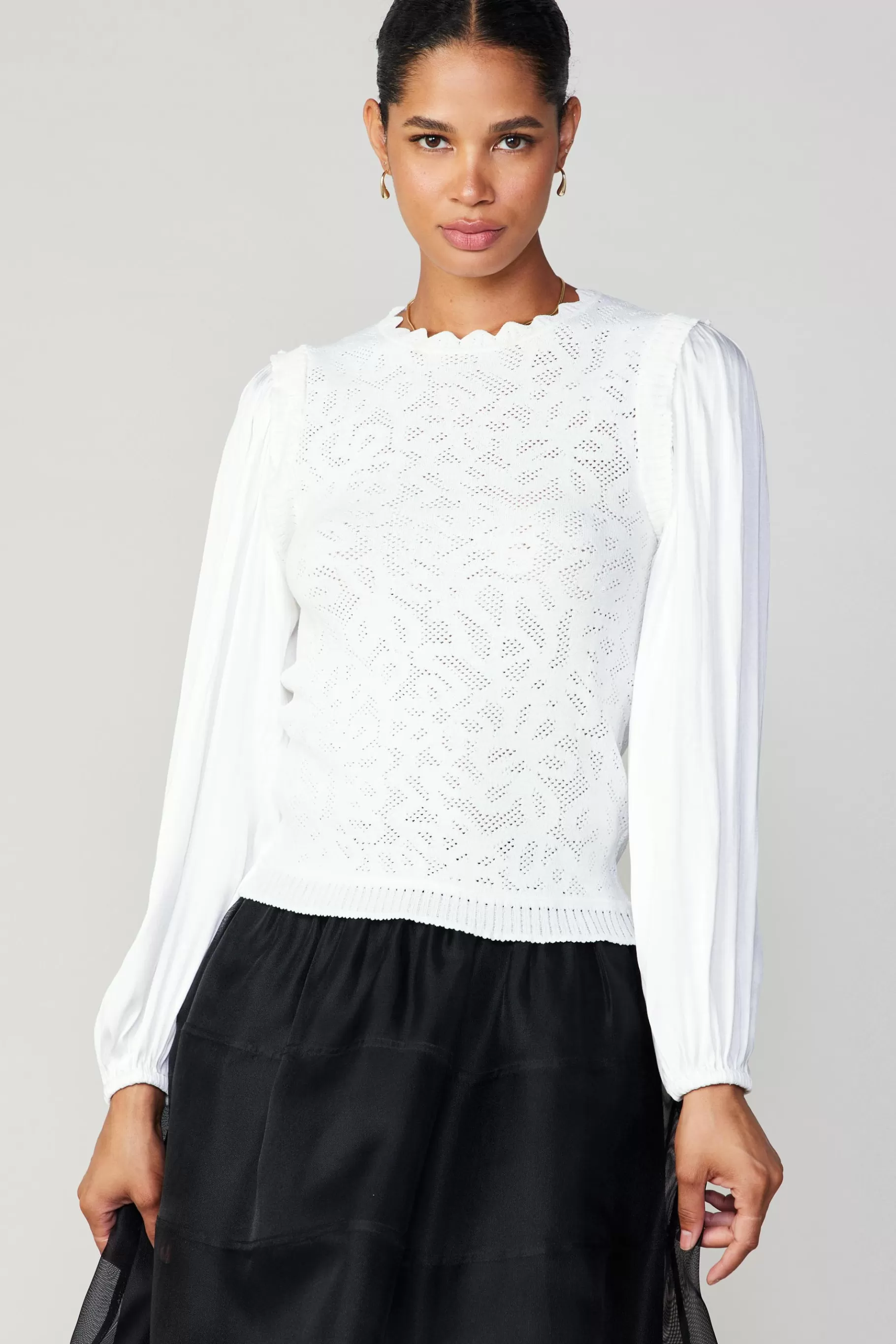 Current Air Long Sleeve Tops | Sweaters>Textural Knit Sweater Top WHITE