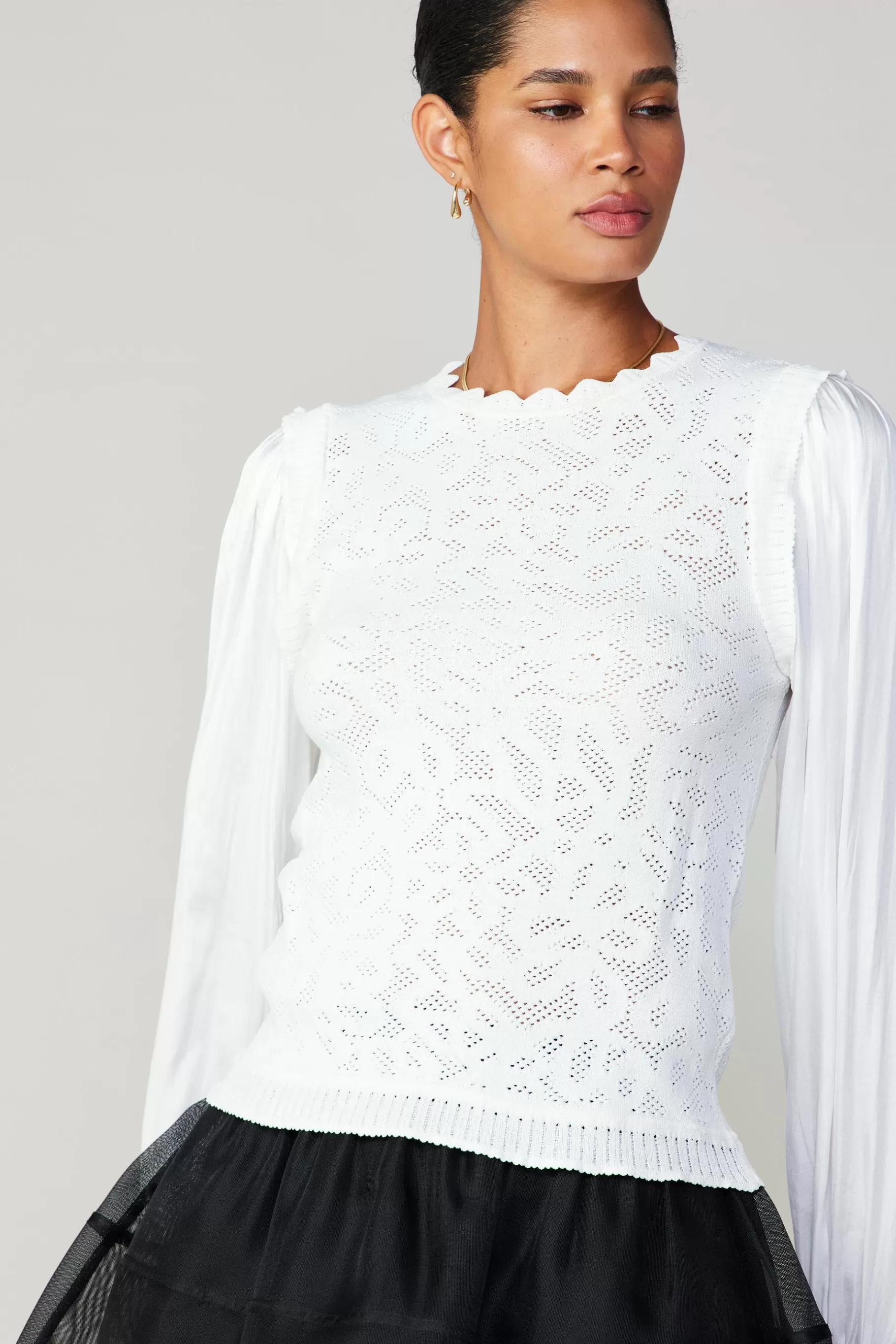Current Air Long Sleeve Tops | Sweaters>Textural Knit Sweater Top WHITE