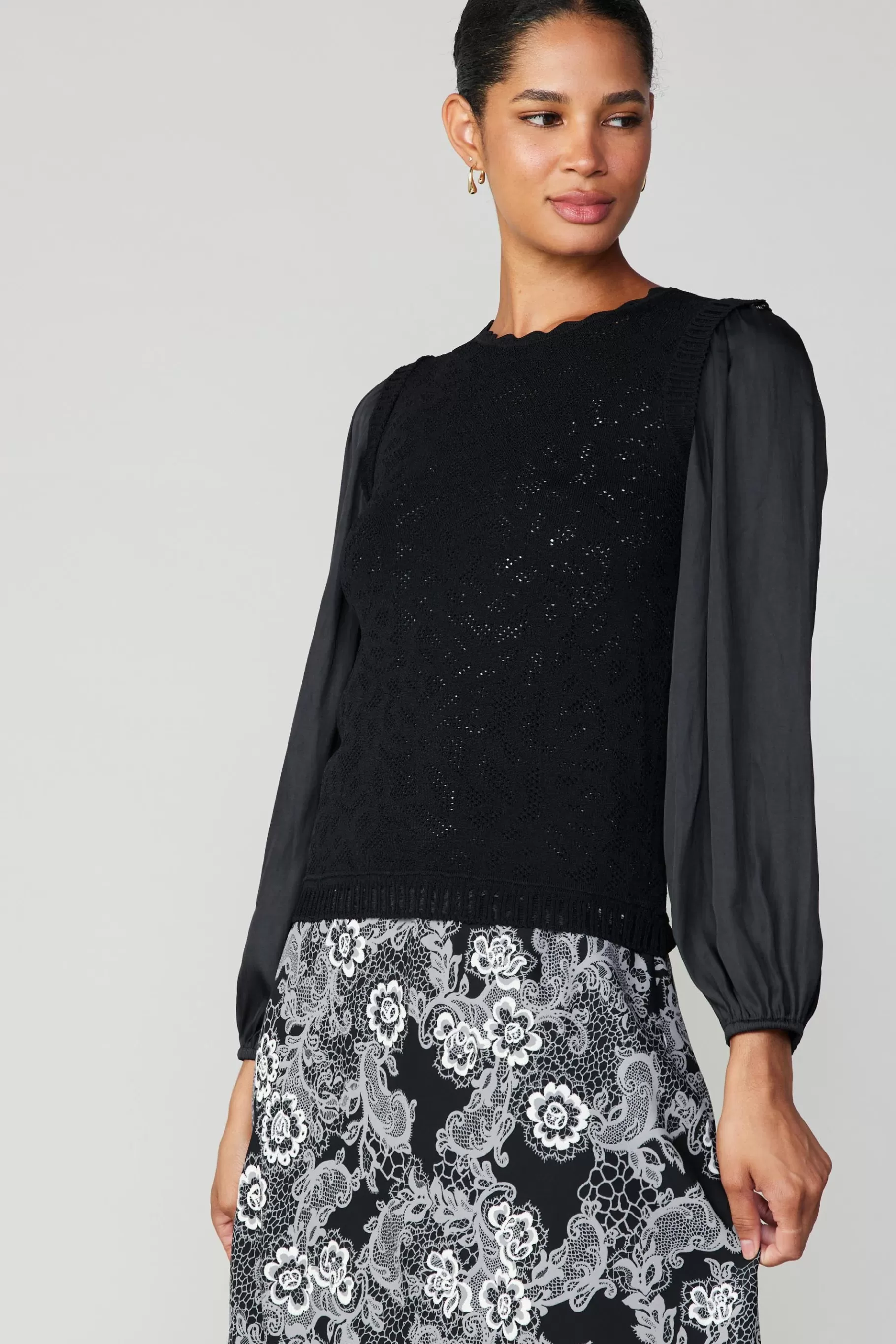 Current Air Long Sleeve Tops | Sweaters>Textural Knit Sweater Top BLACK