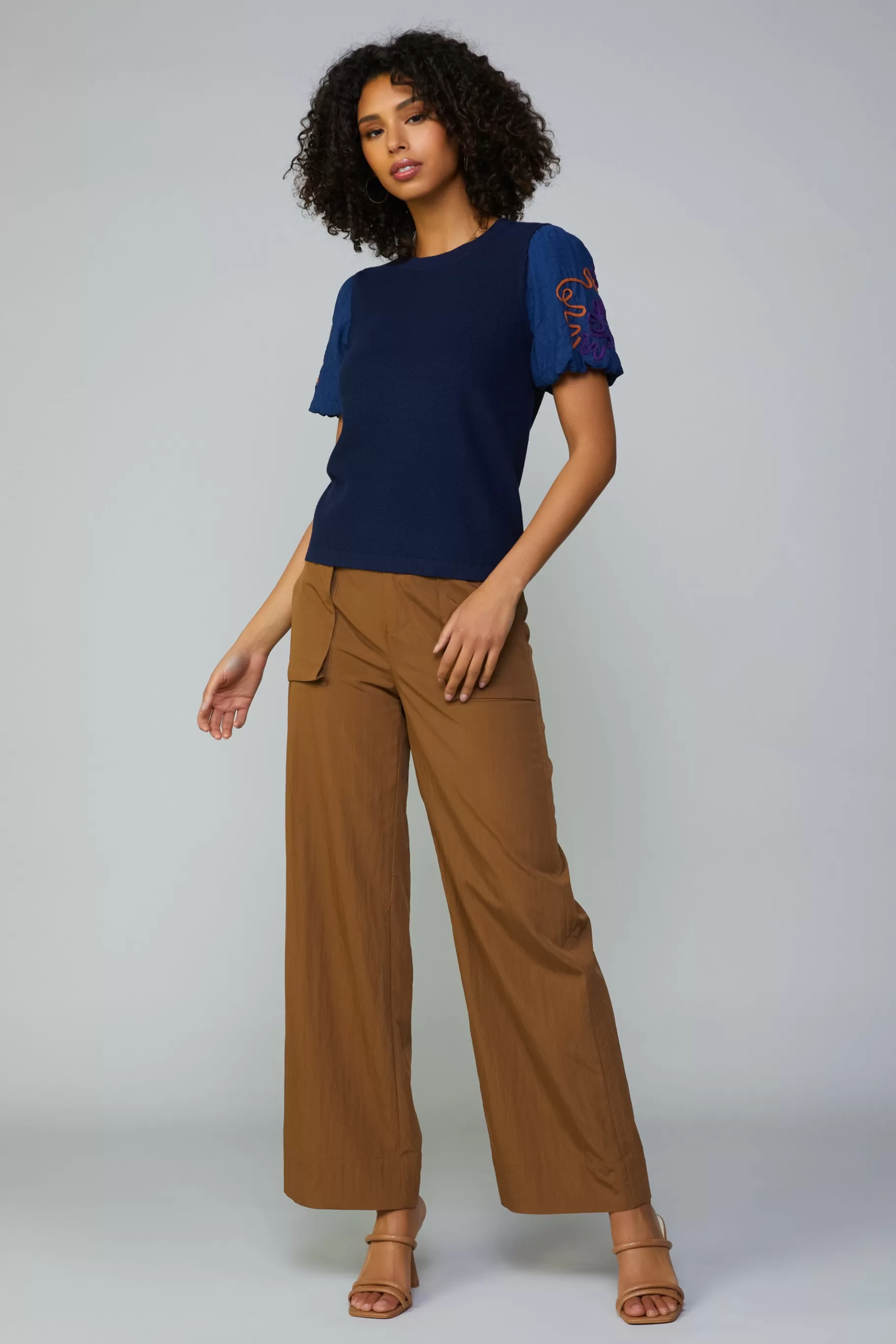 Current Air Sweaters>Texture Stitch Sweater Top NAVY