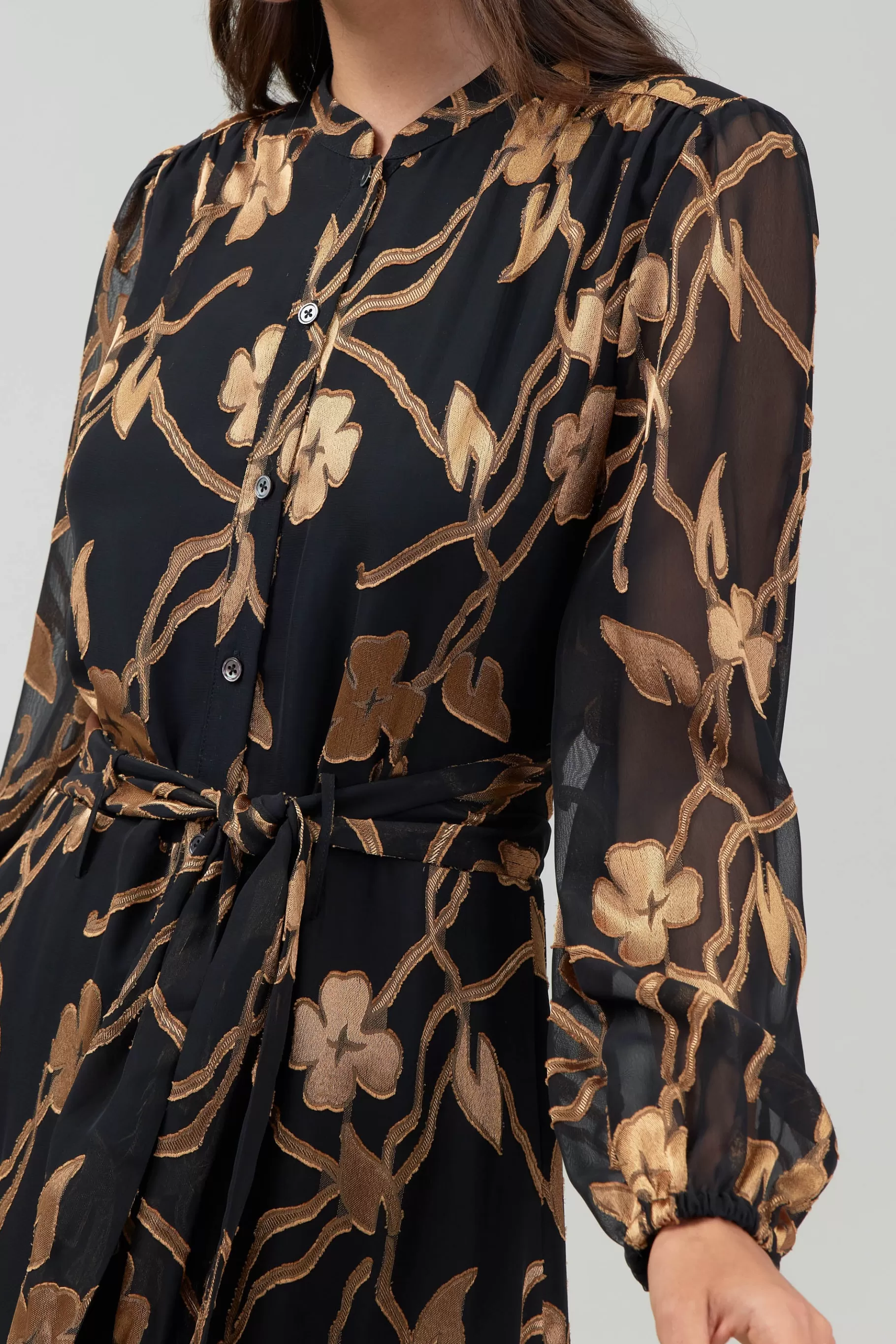 Current Air Midi Dresses>Textured Floral Midi Dress BLACKGOLD