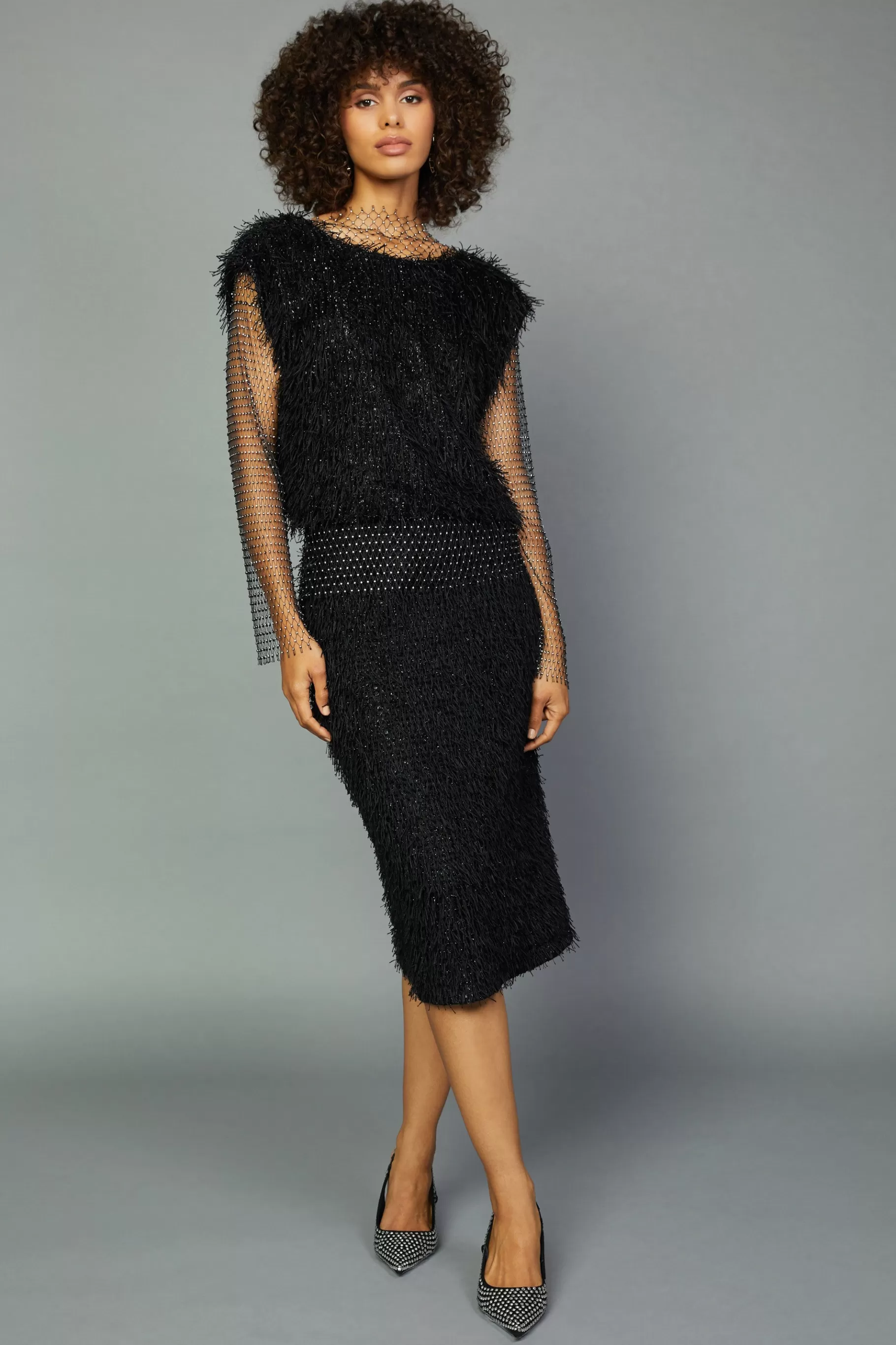 Current Air Skirts>Textured Sparkle Skirt BLACK