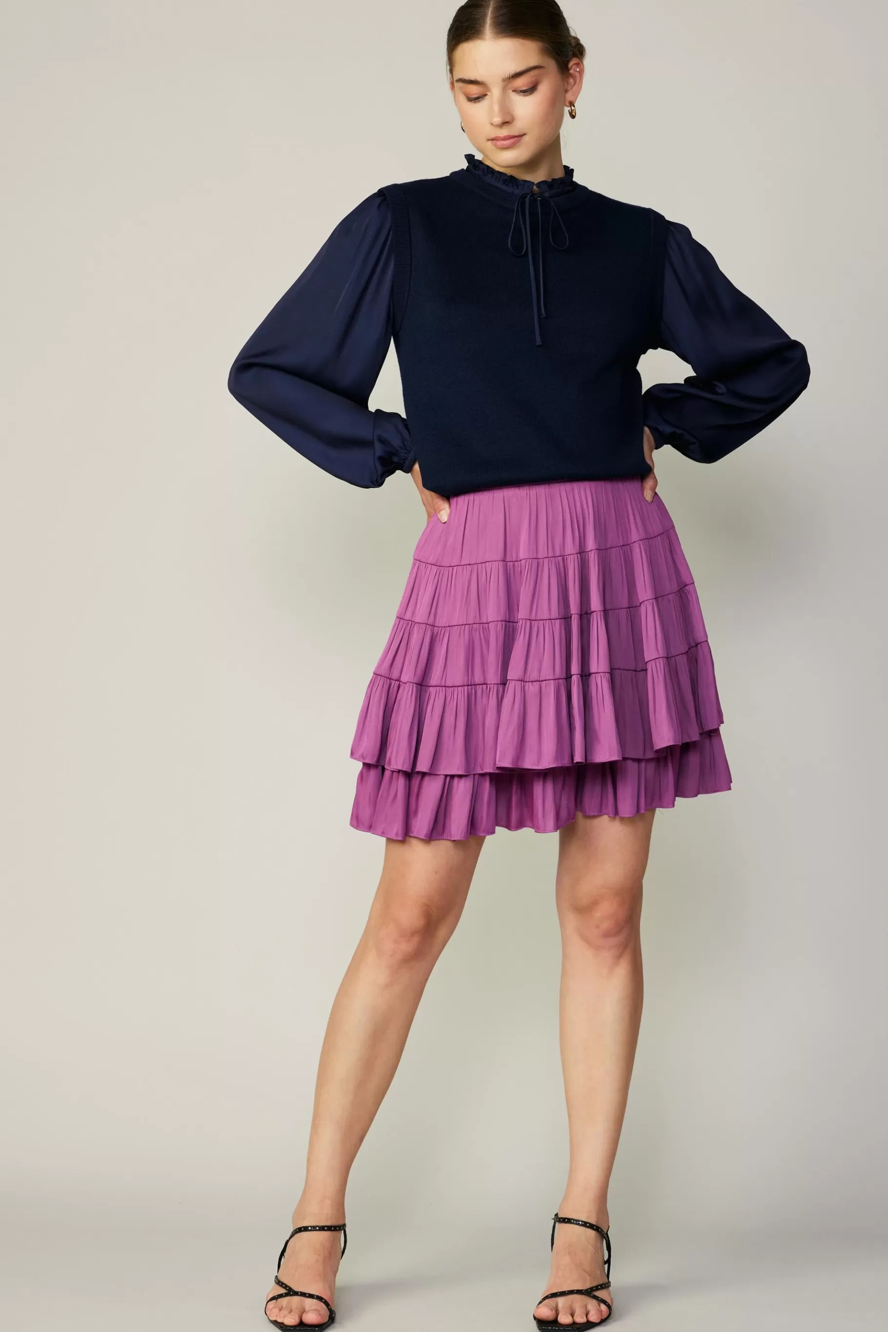 Current Air Skirts>Tiered Mini Skirt MULBERRY
