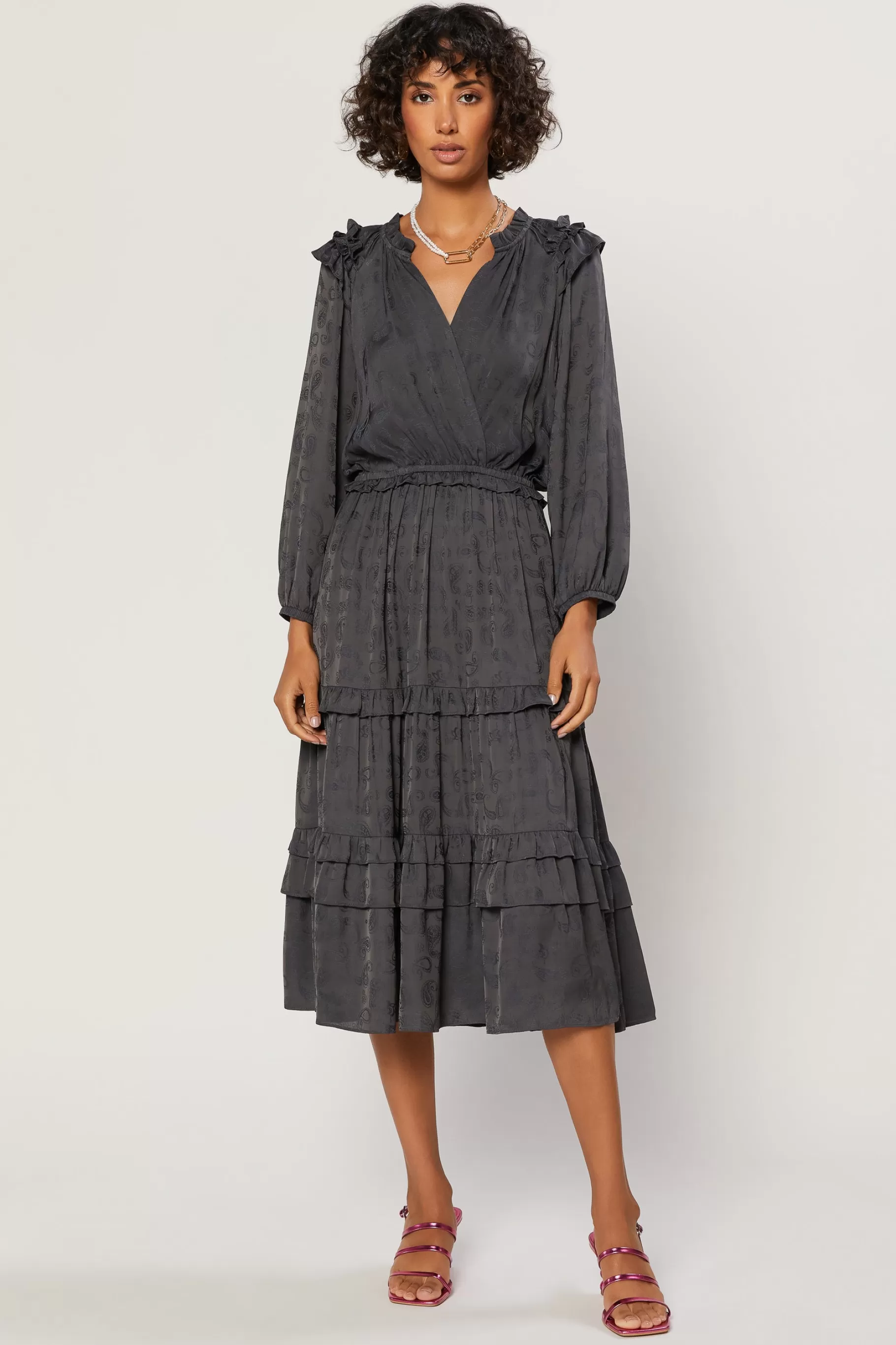 Current Air Midi Dresses>Tiered Skirt Midi Dress CHARCOAL