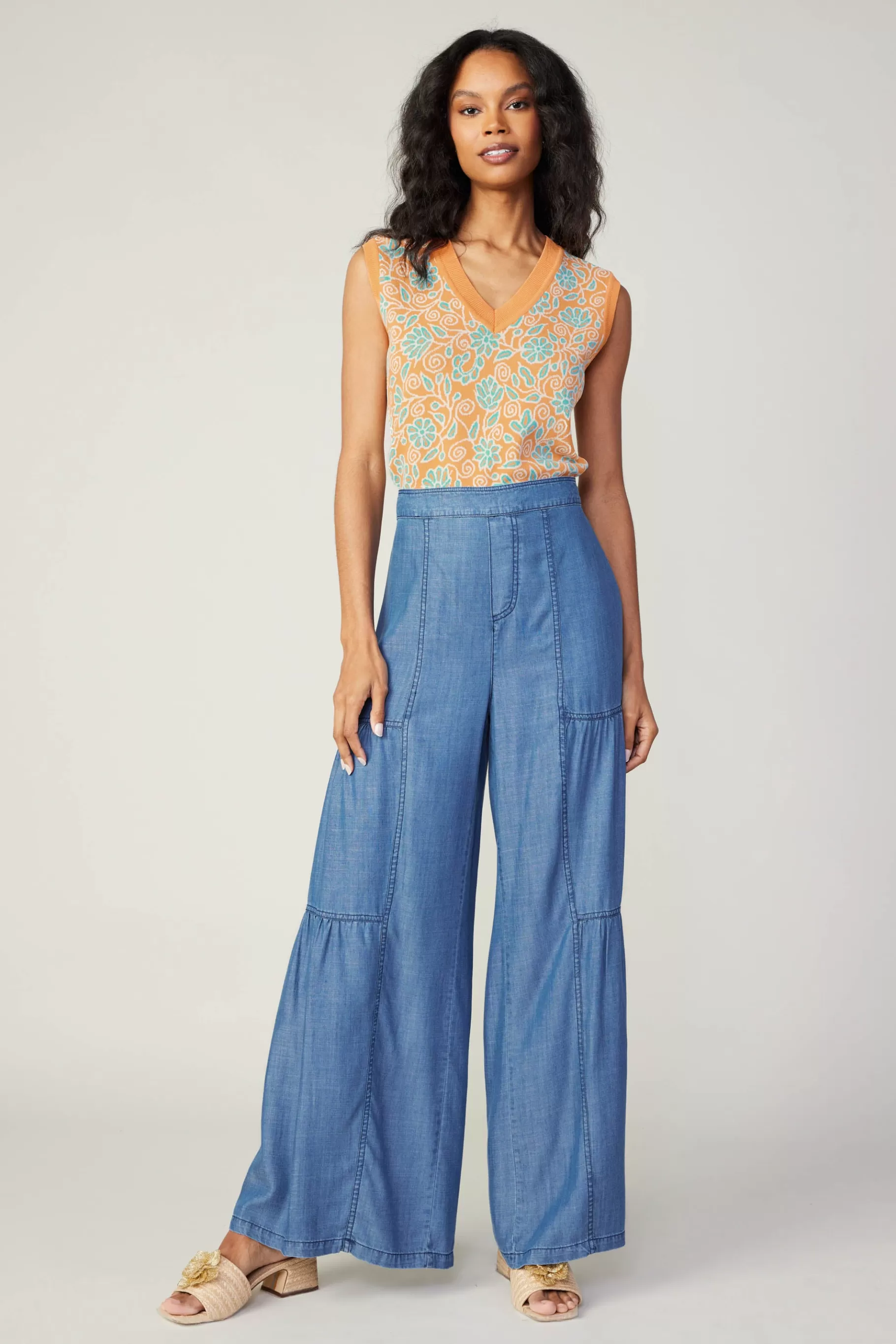 Current Air Pants>Tiered Wide Leg Pants CHAMBRAY