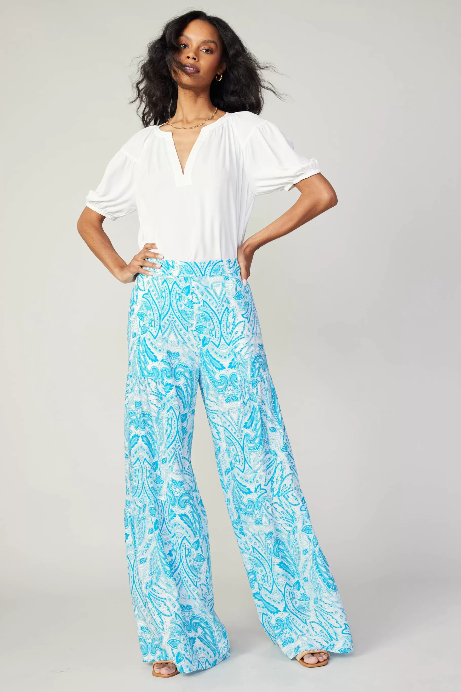 Current Air Pants>Tiered Wide Leg Pants BLUEMLT