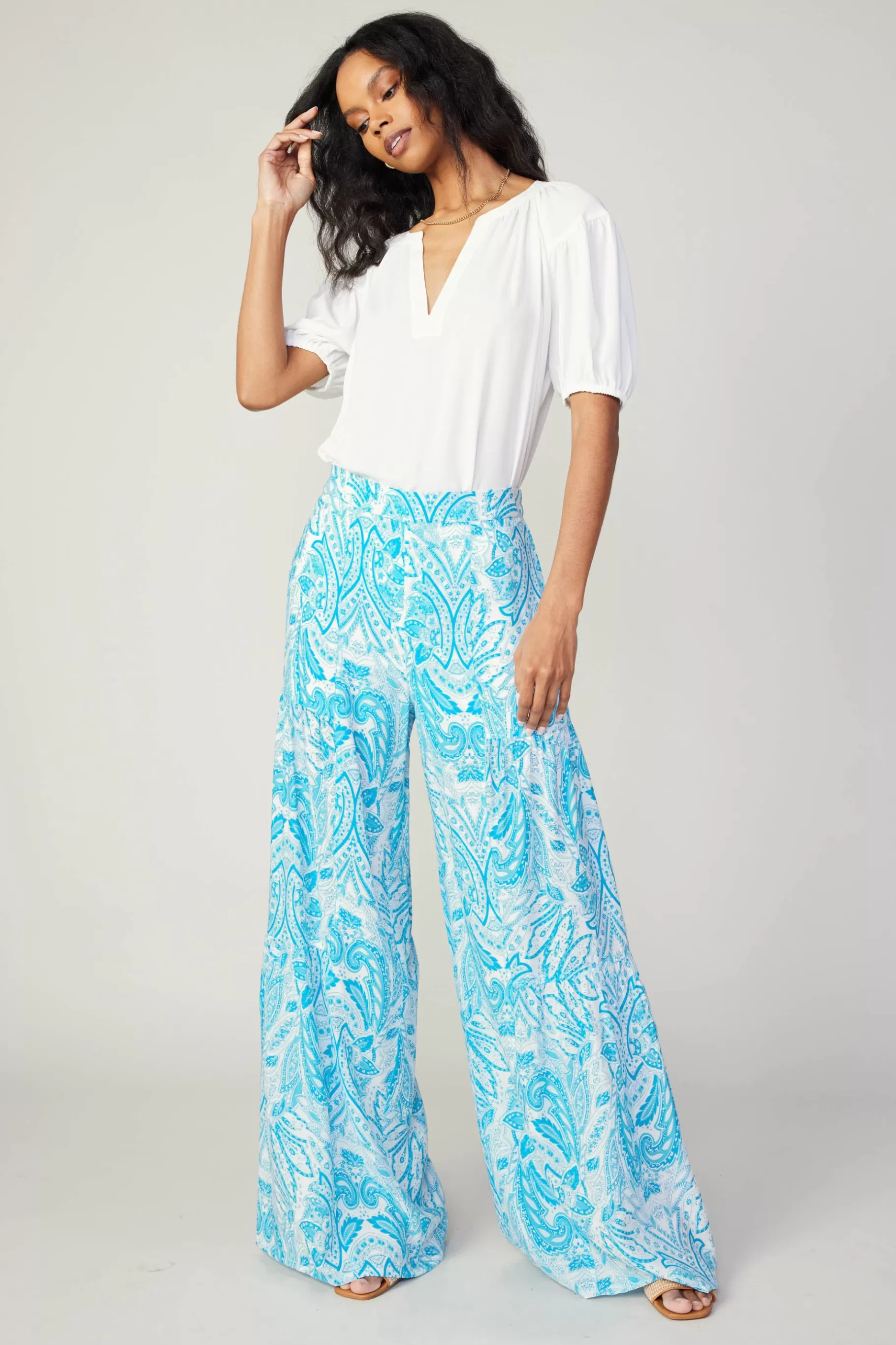 Current Air Pants>Tiered Wide Leg Pants BLUEMLT