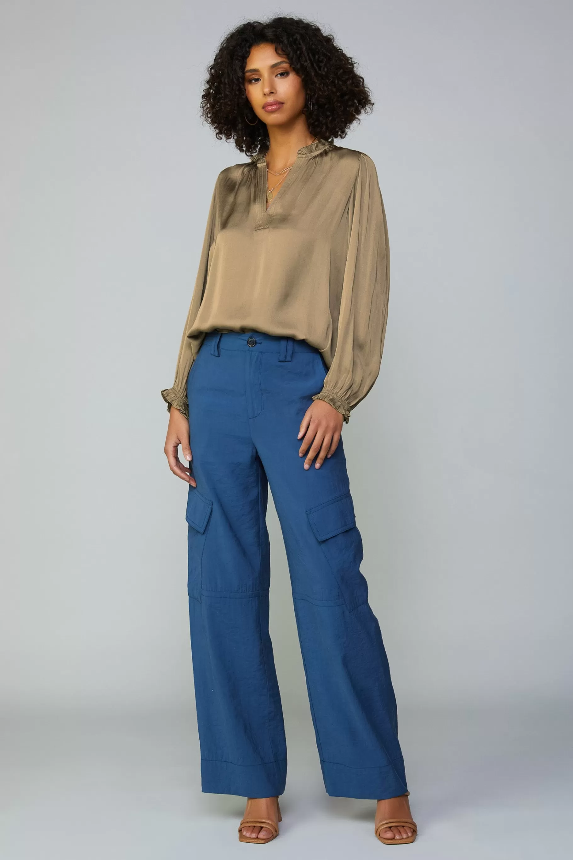 Current Air Long Sleeve Tops>Top Stitch Placket Blouse ASHBROWN
