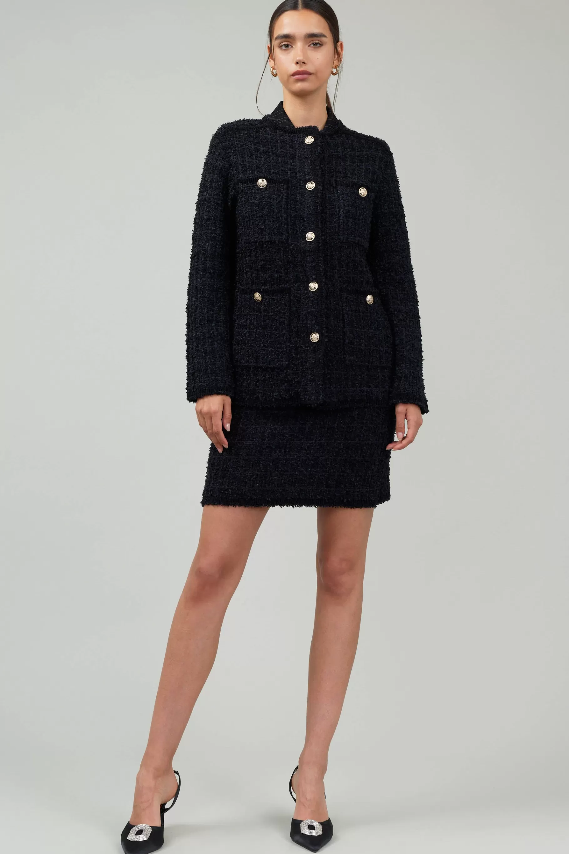 Current Air Coats & Jackets>Tweed Jacket BLACK
