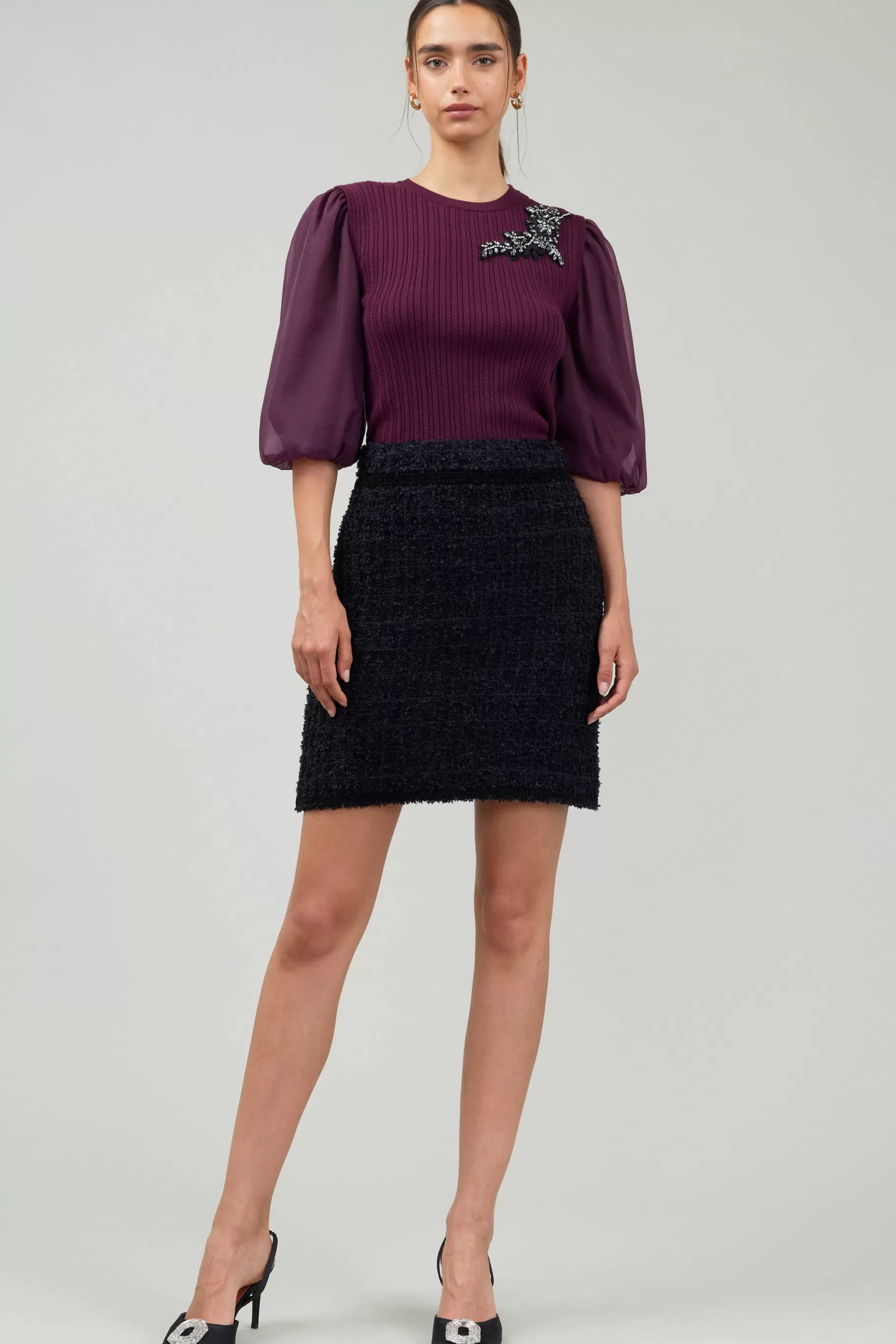 Current Air Skirts>Tweed Mini Skirt BLACK