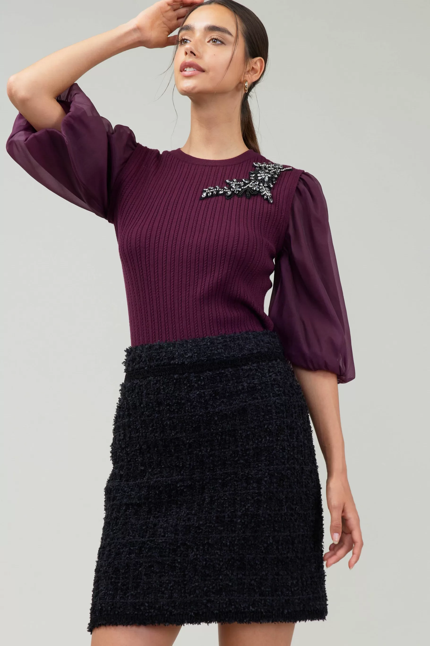 Current Air Skirts>Tweed Mini Skirt BLACK