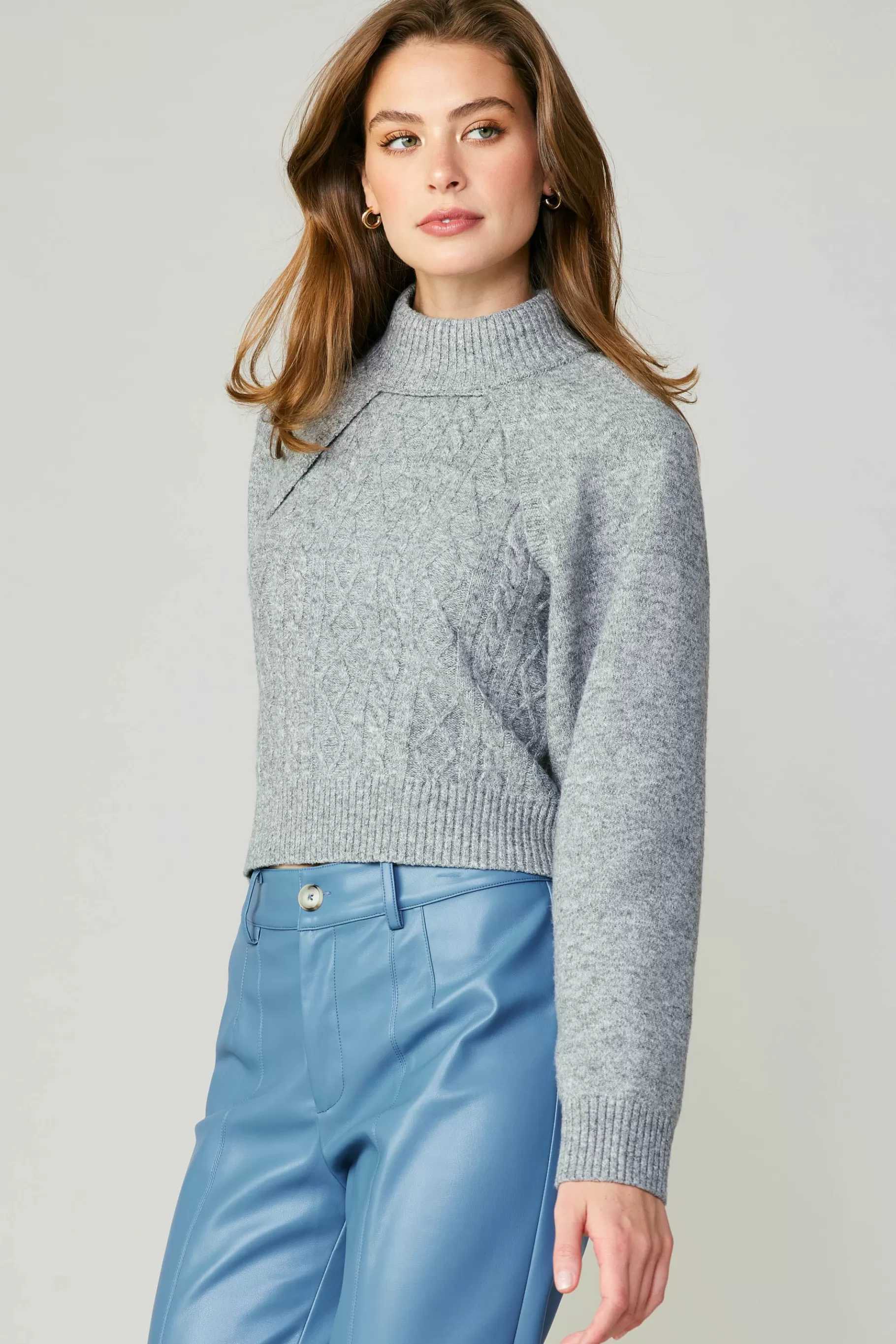 Current Air Sweaters>Two Piece Cable Knit Sweater MELANGEGREY