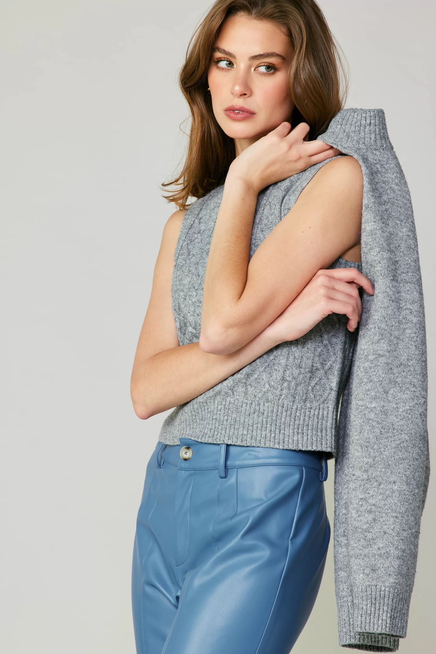 Current Air Sweaters>Two Piece Cable Knit Sweater MELANGEGREY