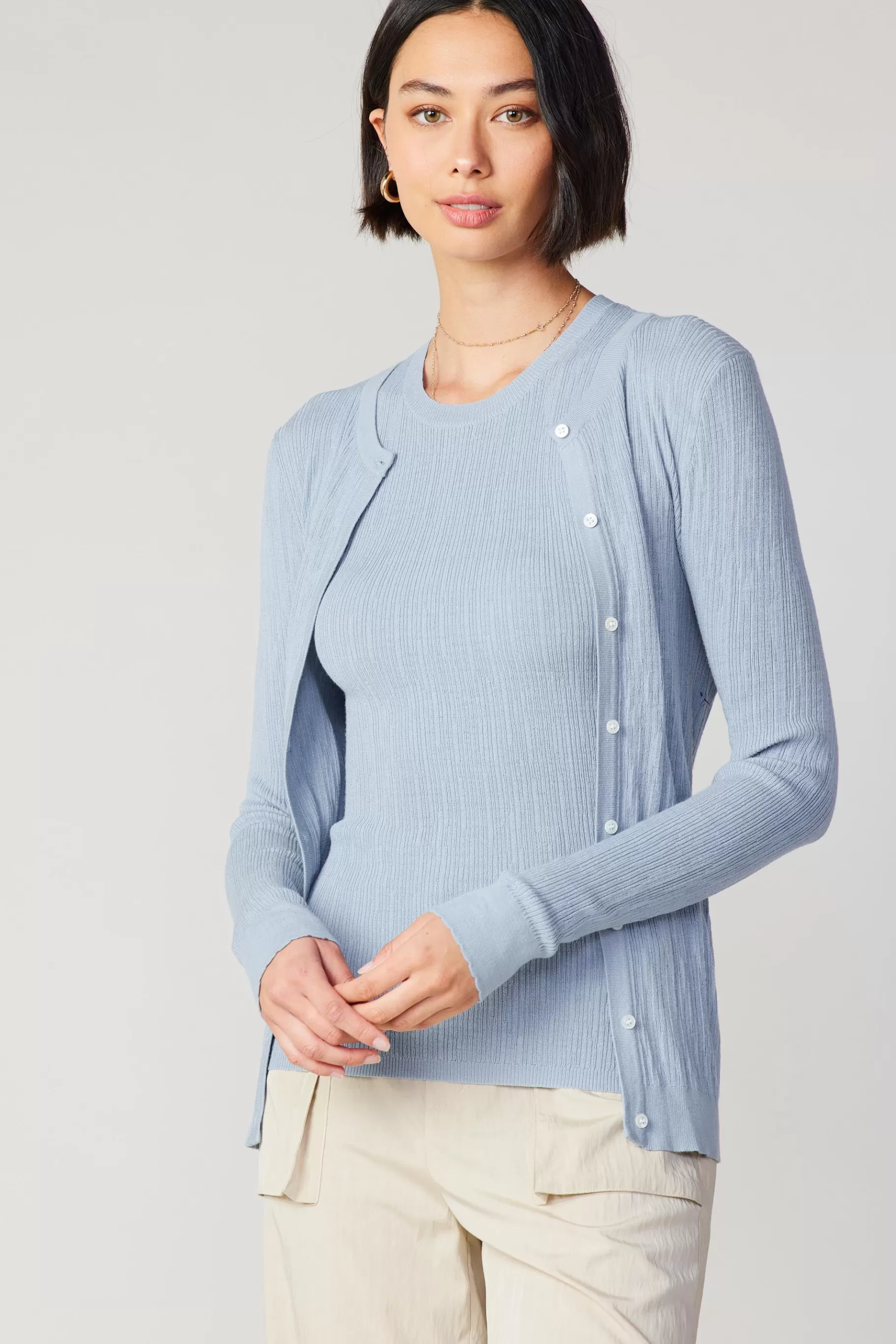 Current Air Cardigans>Two Piece Cardigan Set POWDERBLUE
