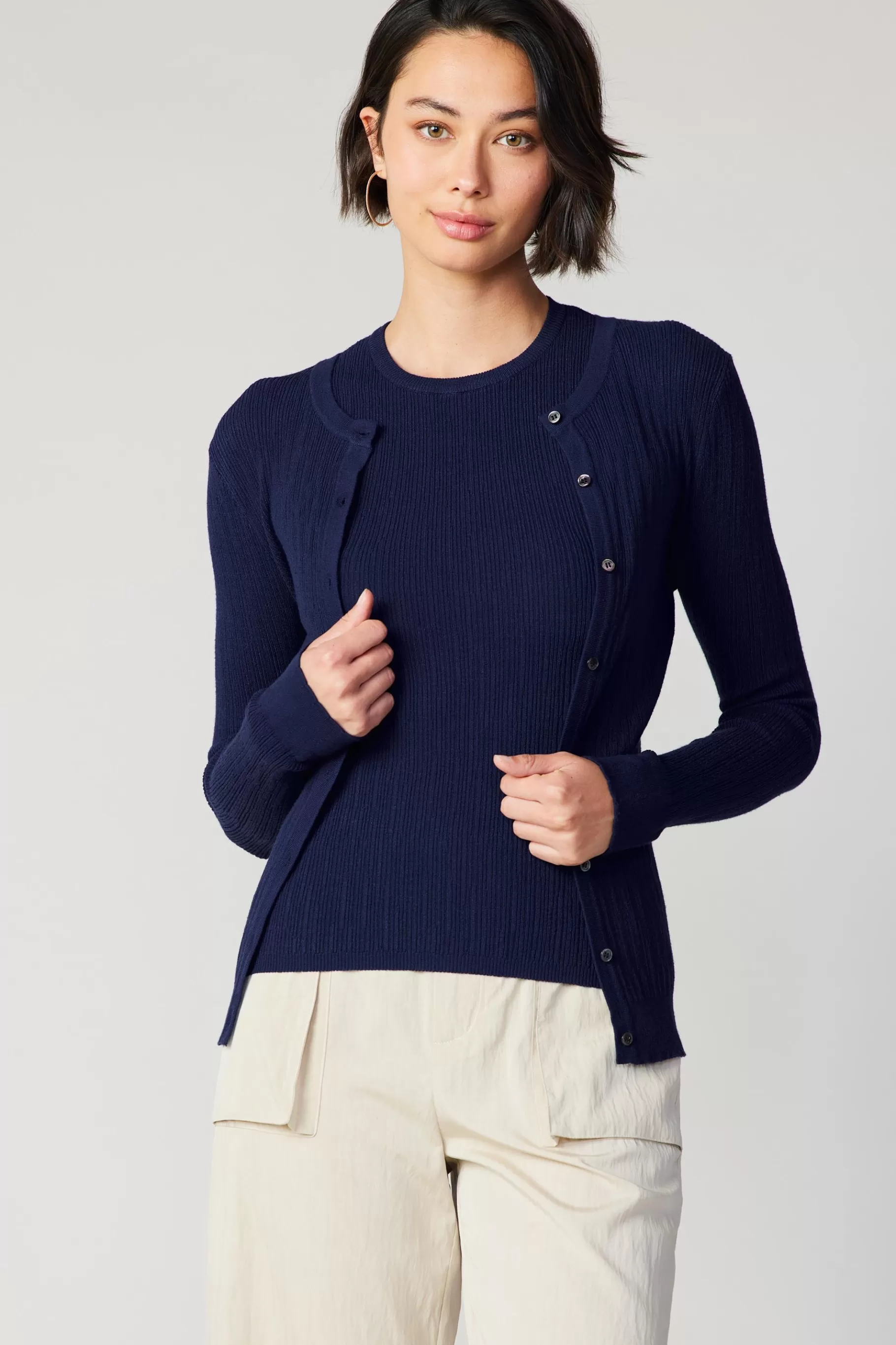 Current Air Cardigans>Two Piece Cardigan Set NAVY