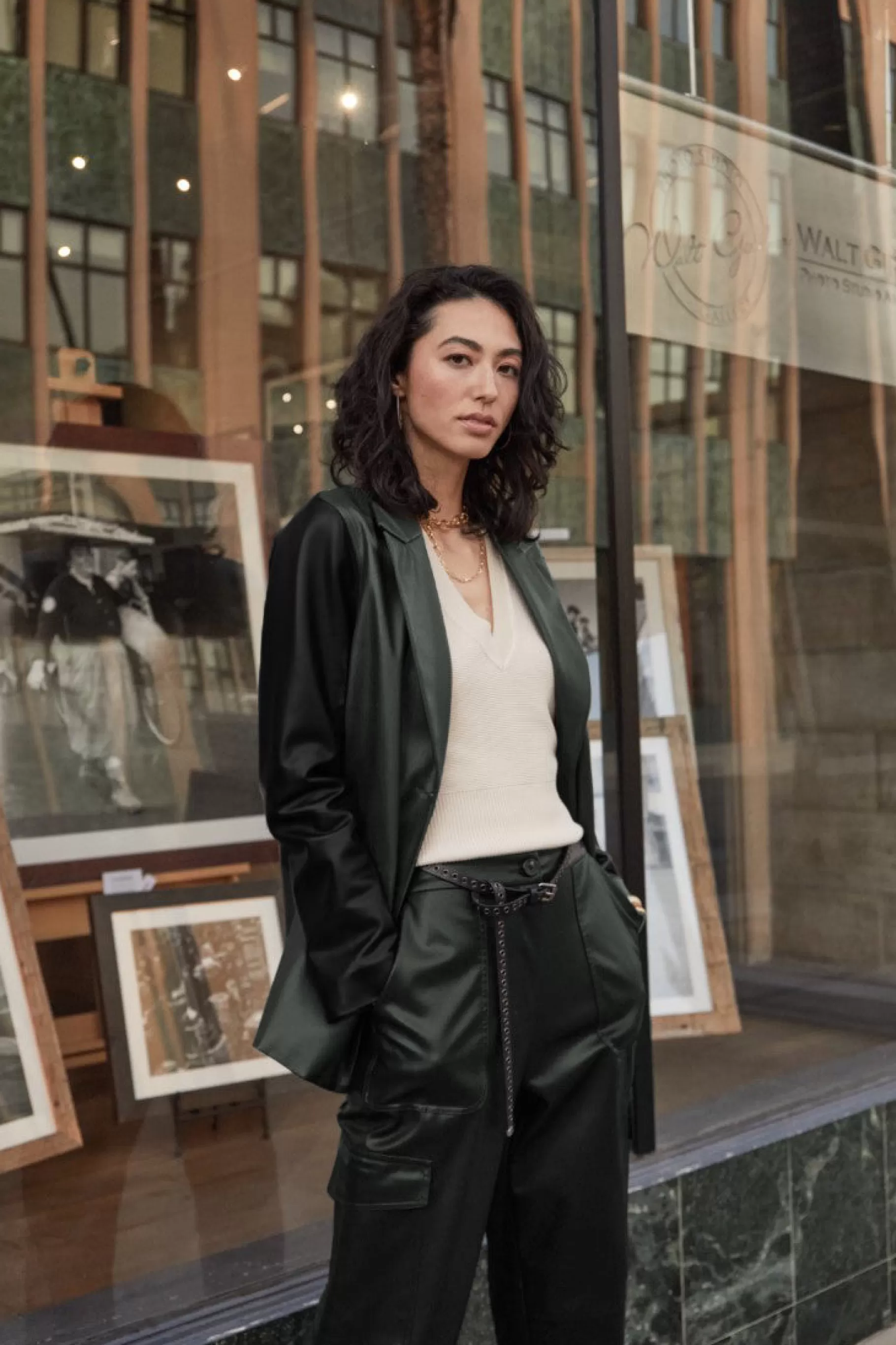 Current Air Coats & Jackets>Two Tone Vegan Leather Jacket DARKGREEN
