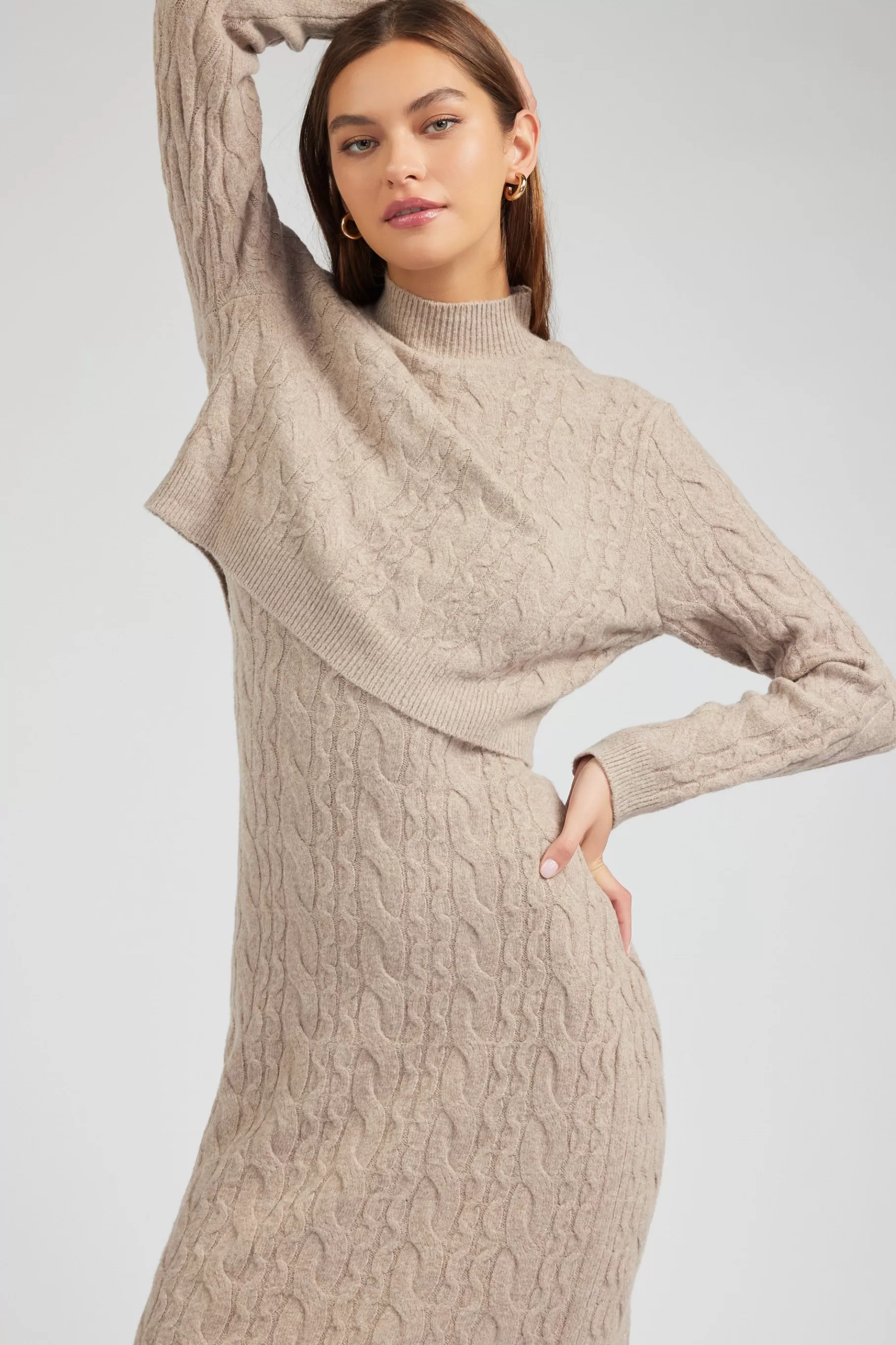 Current Air Knitwear | Midi Dresses>Two-piece Cable Knit Dress OATMEAL