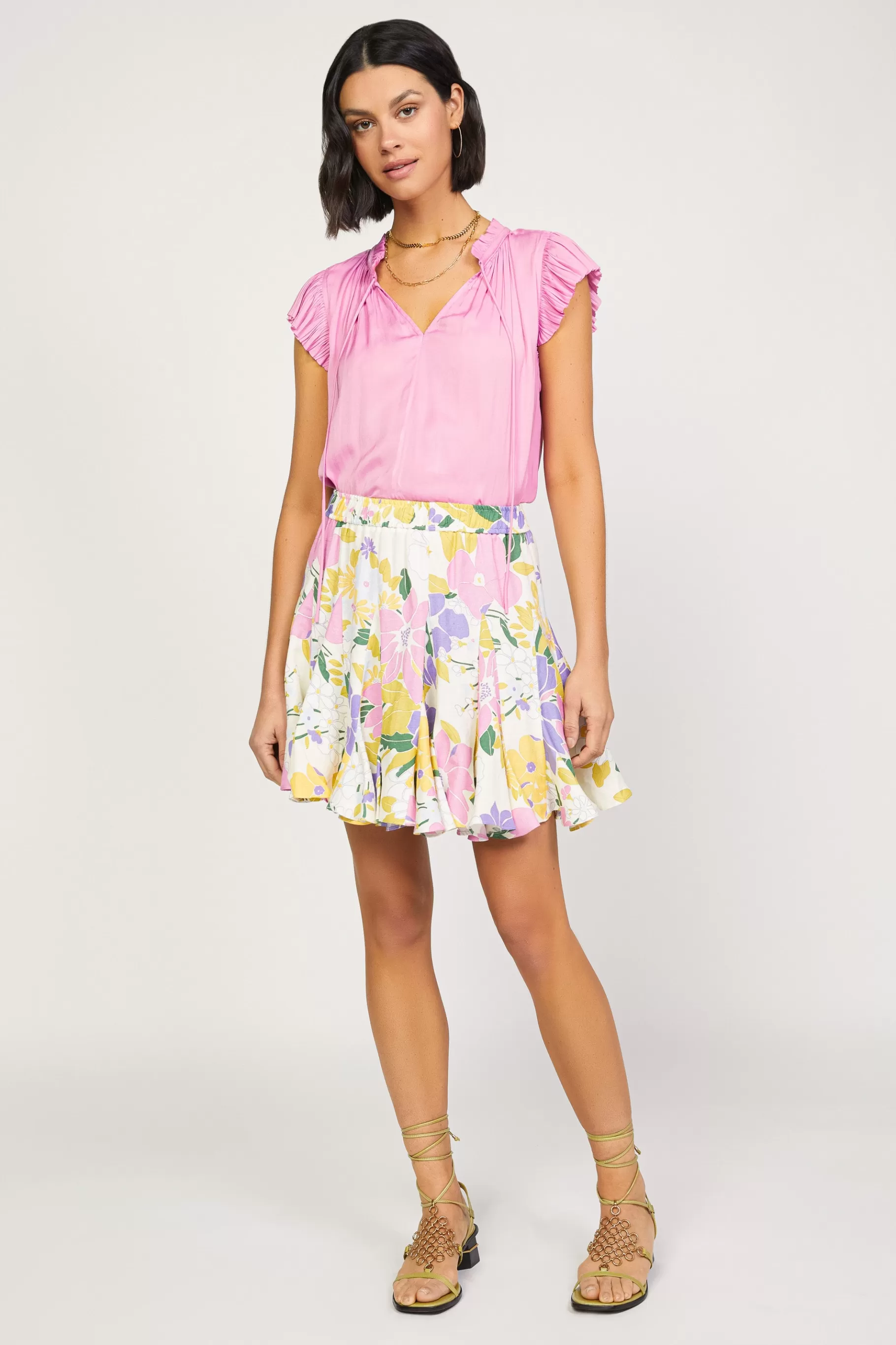 Current Air Skirts>Vintage Floral Godet Skirt WHITE