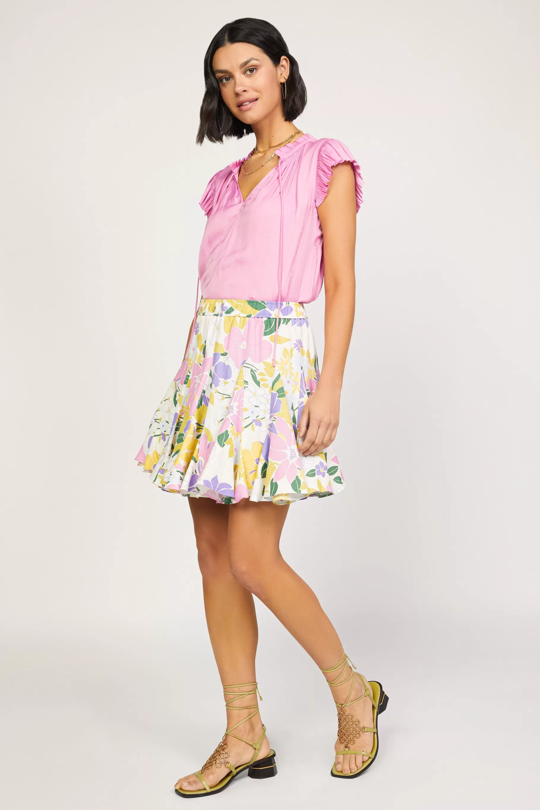 Current Air Skirts>Vintage Floral Godet Skirt WHITE