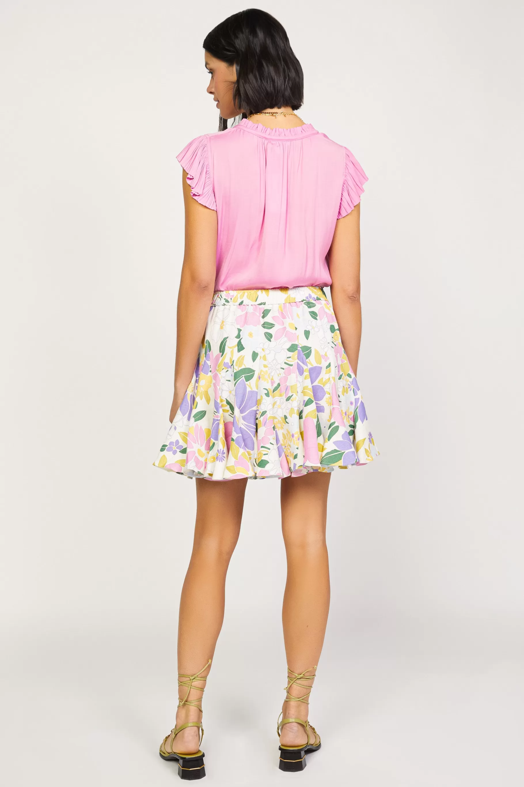 Current Air Skirts>Vintage Floral Godet Skirt WHITE