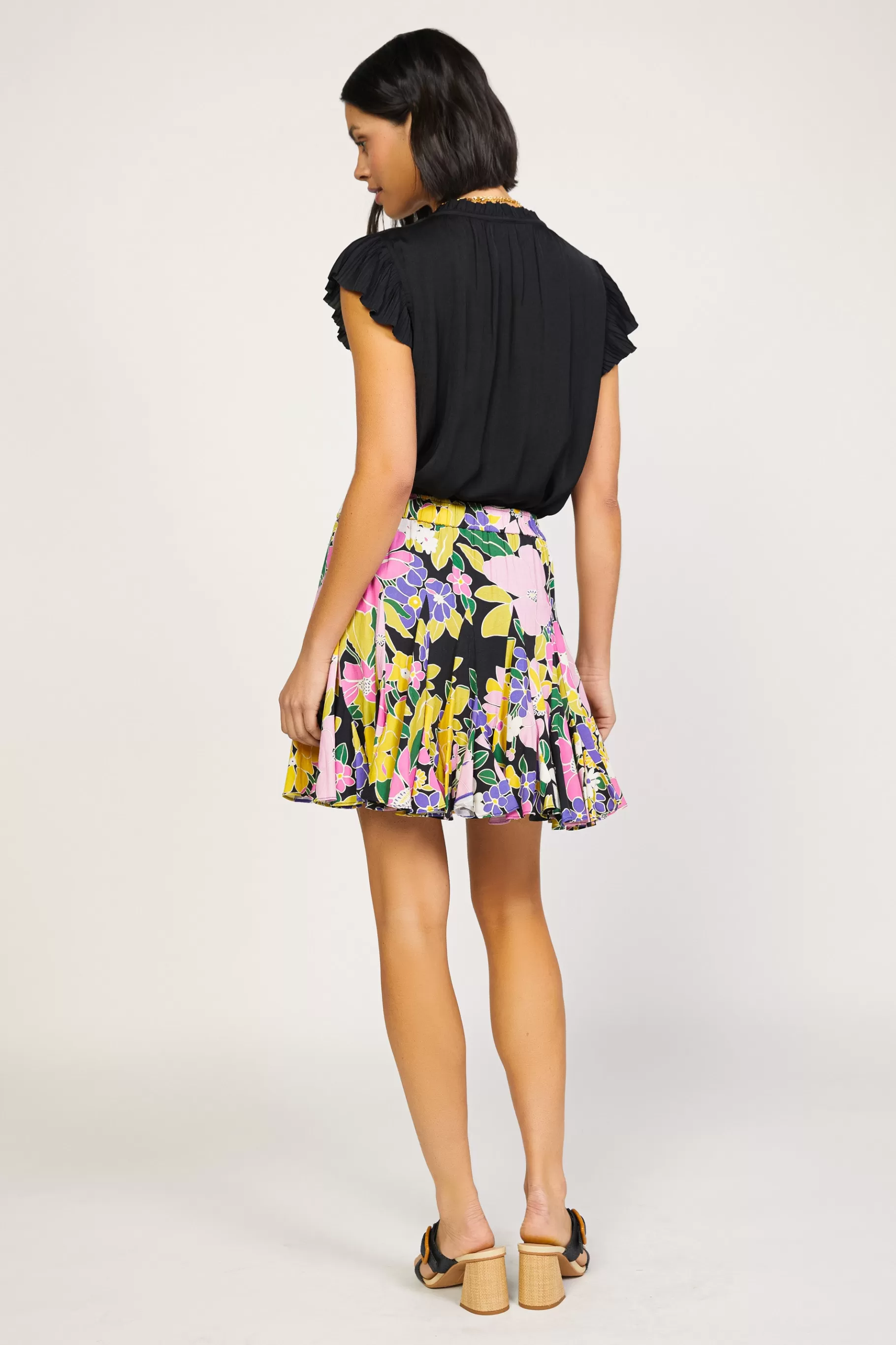 Current Air Skirts>Vintage Floral Godet Skirt BLACK