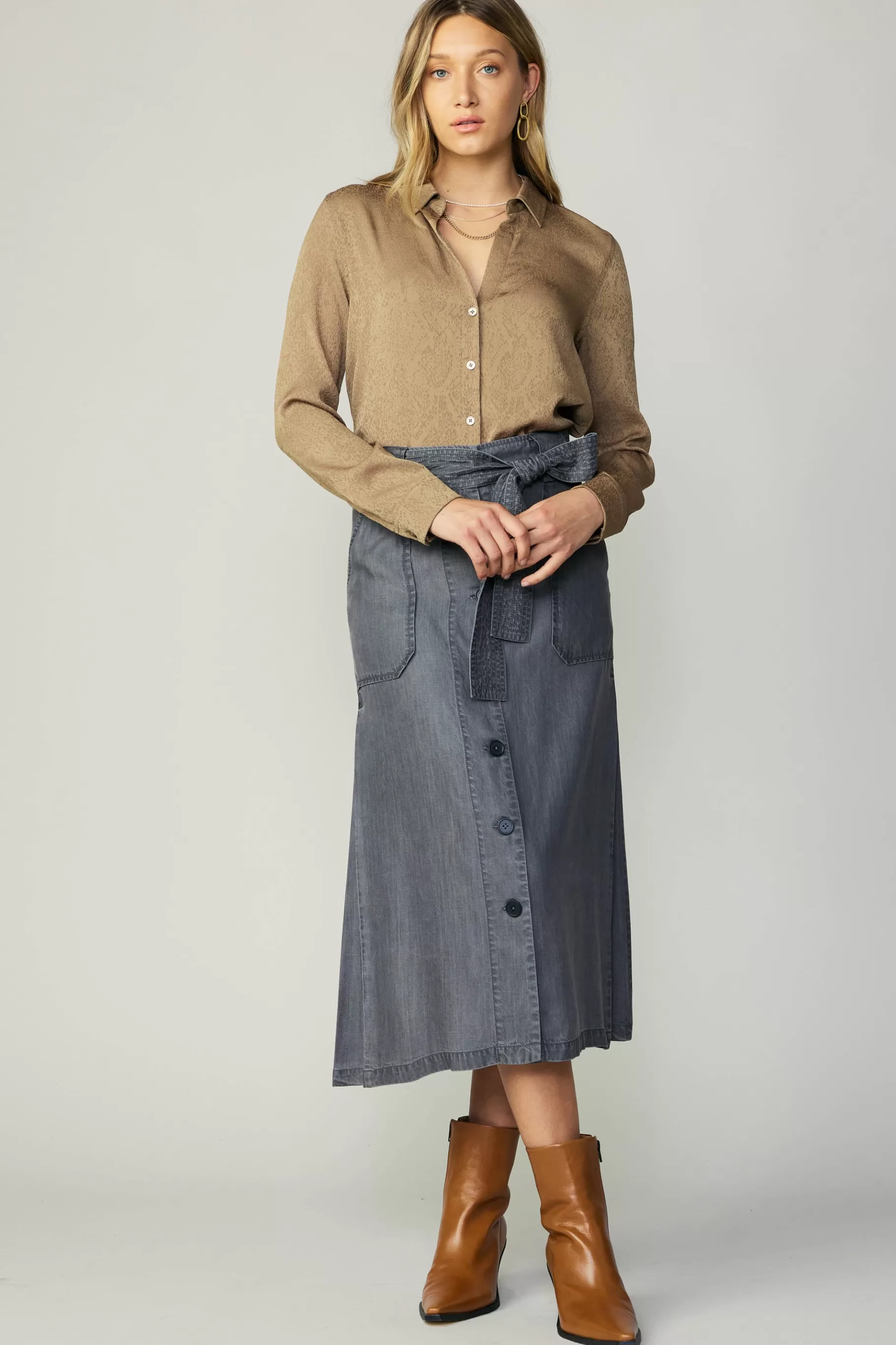 Current Air Skirts>Washed Utility Skirt BLACKCHAMBRAY