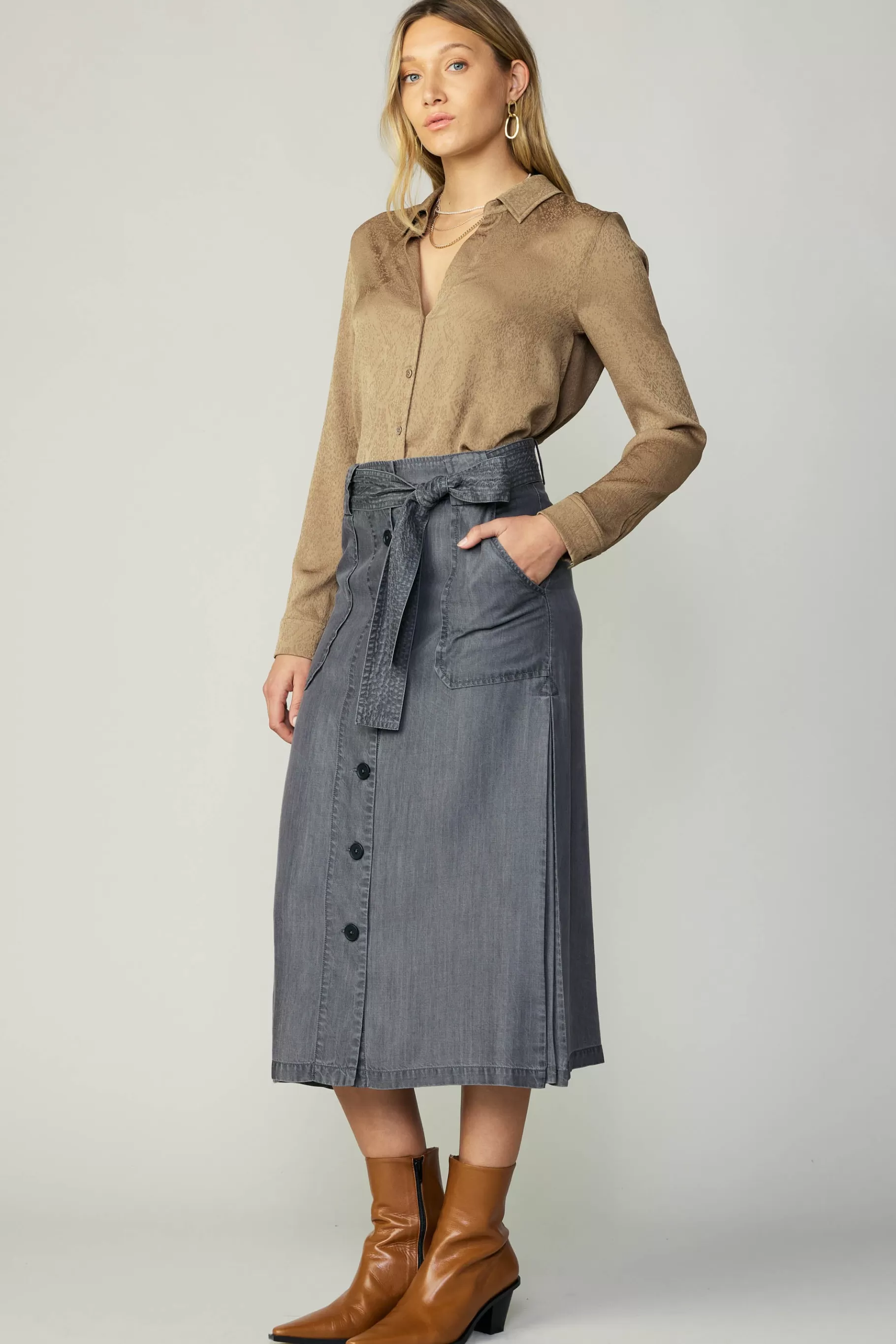 Current Air Skirts>Washed Utility Skirt BLACKCHAMBRAY