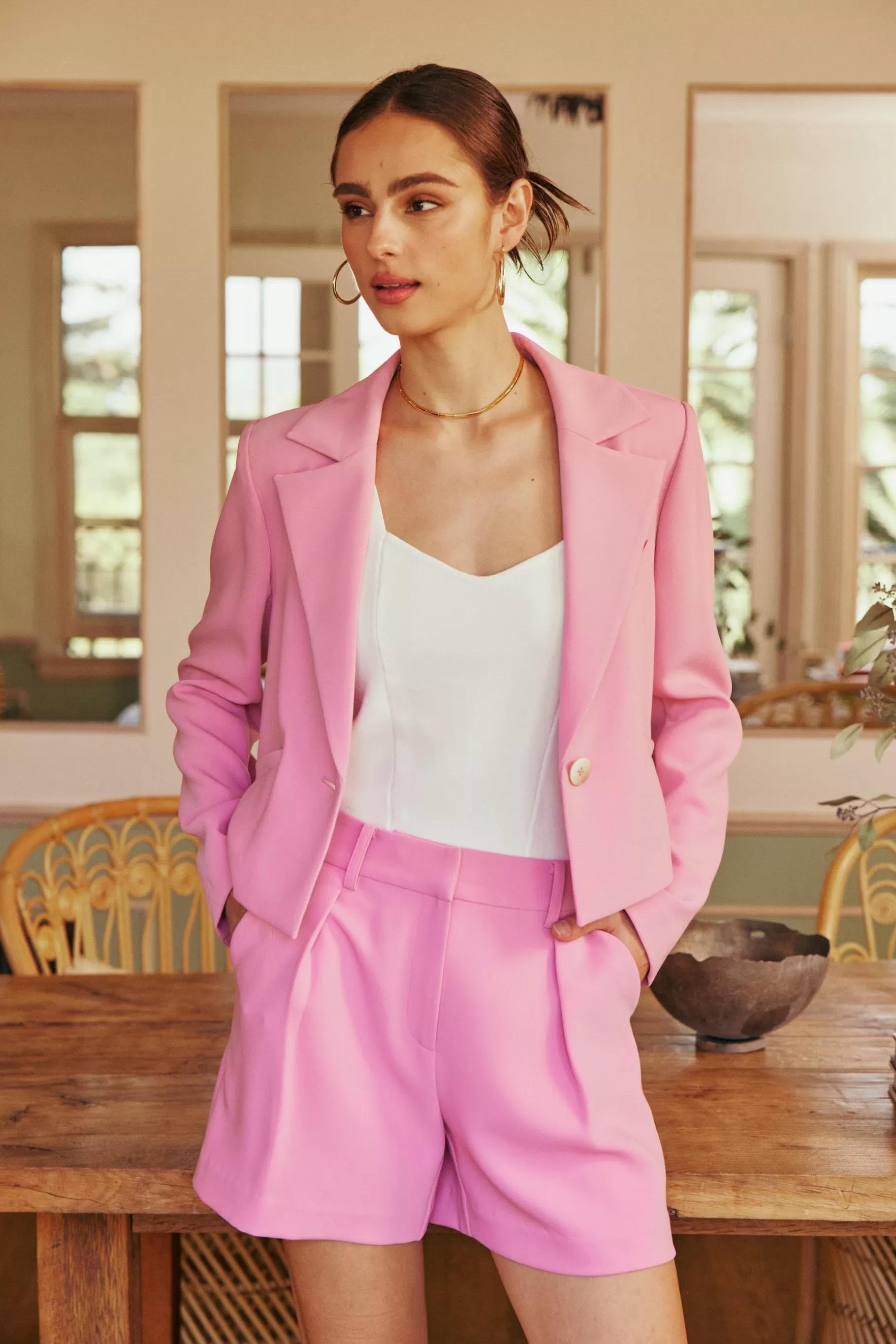 Current Air Coats & Jackets>Welt Pocket Cropped Blazer PINK