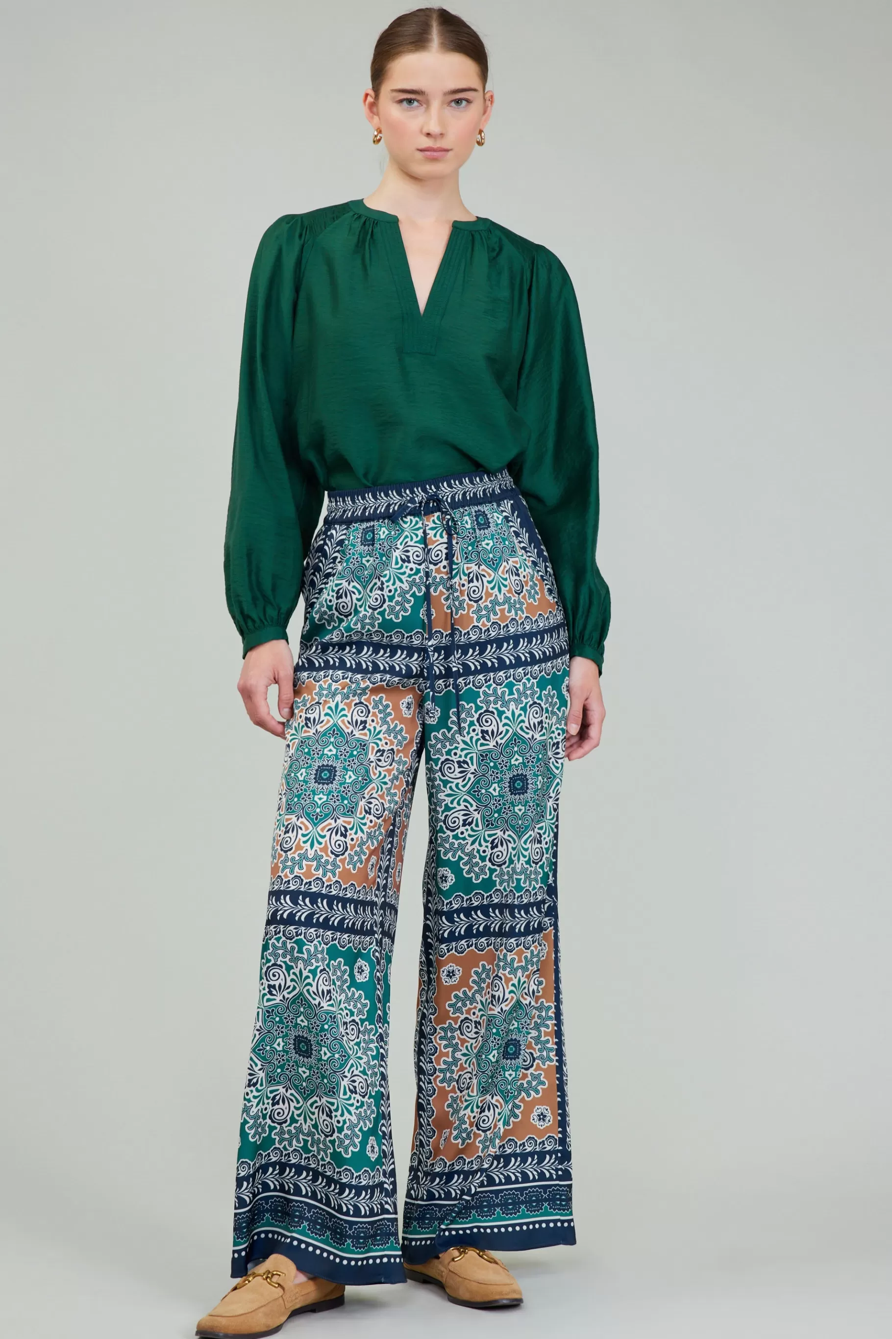 Current Air Pants>Wide Leg Bordered Pants GREENMLT
