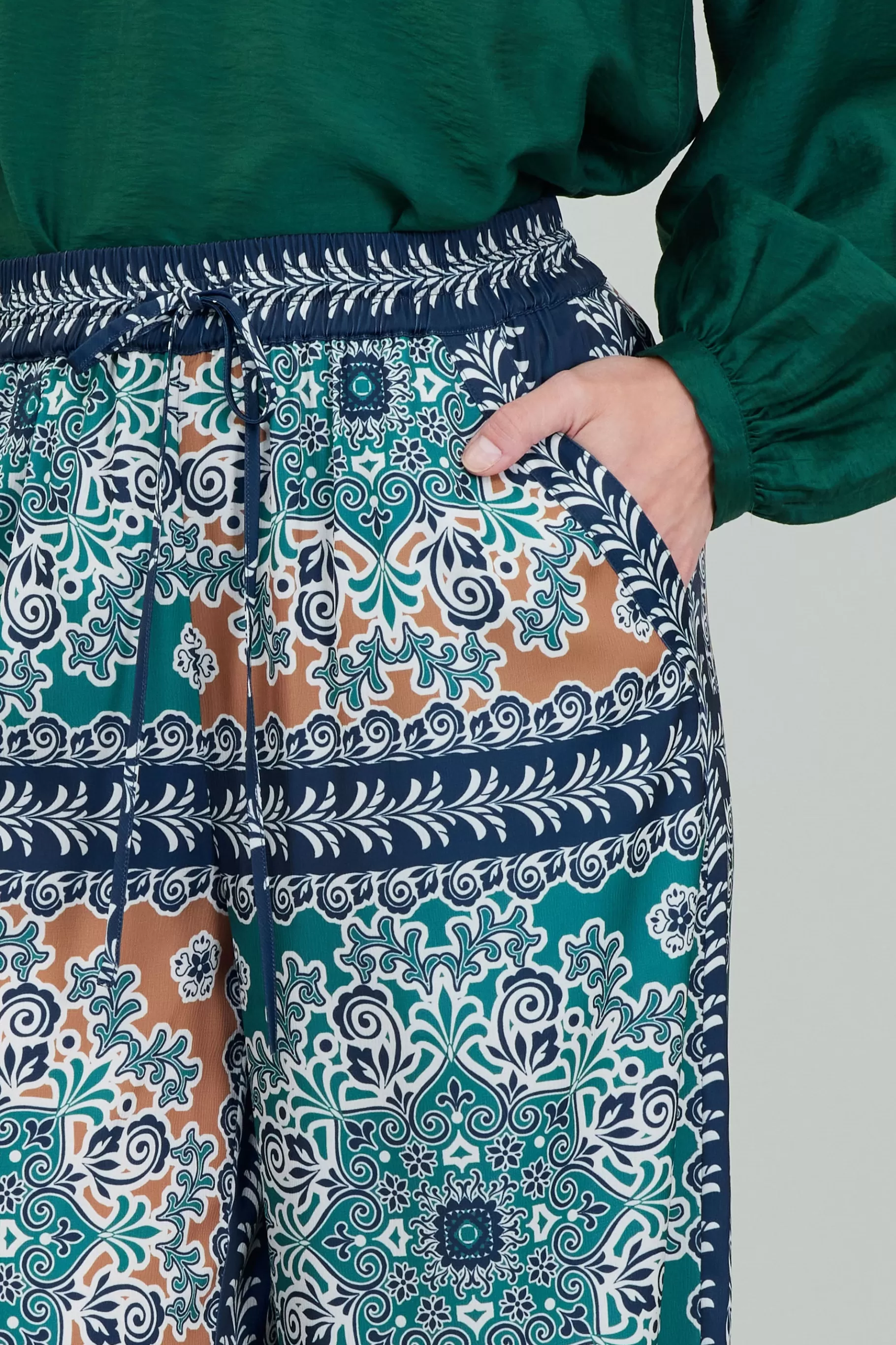 Current Air Pants>Wide Leg Bordered Pants GREENMLT