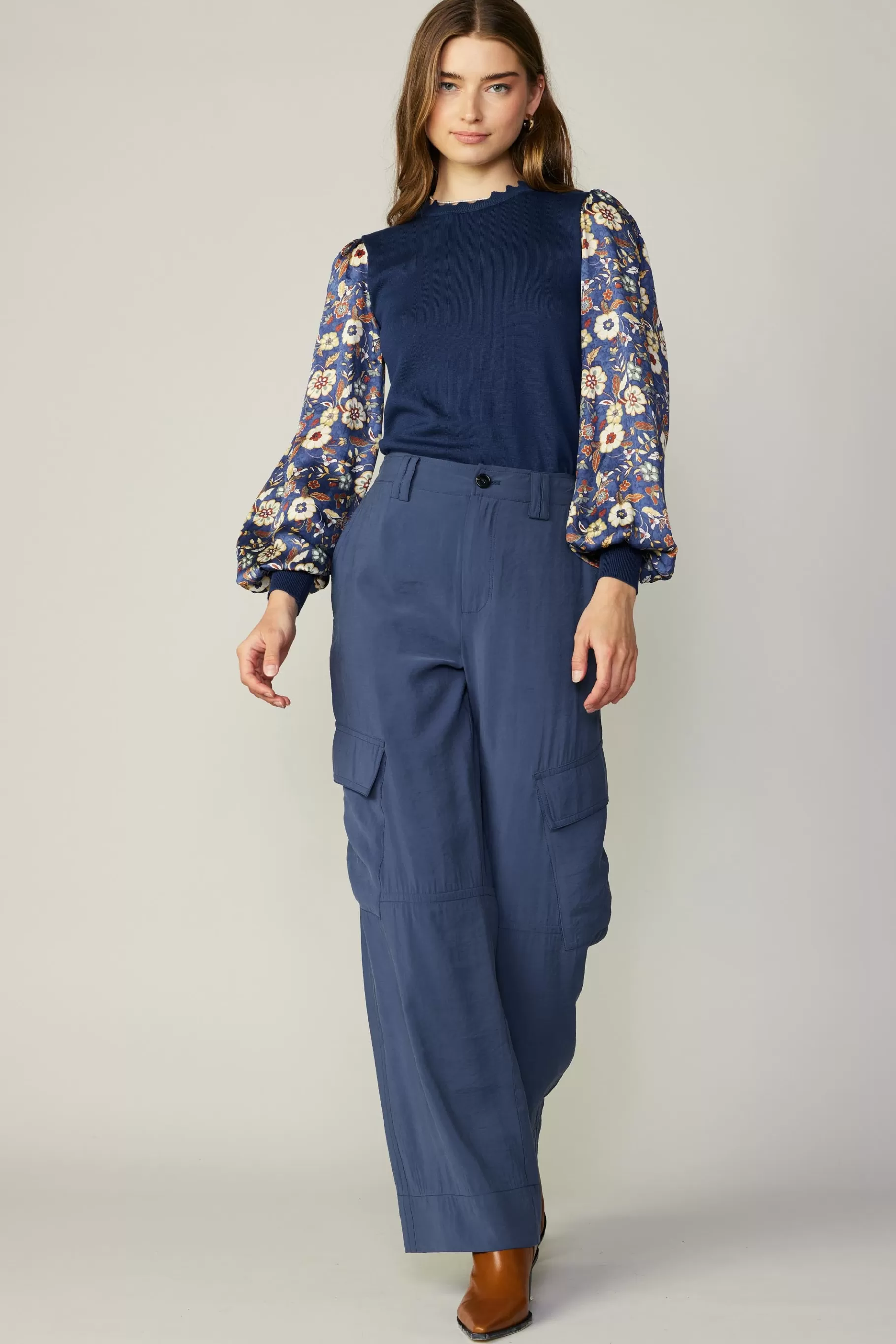 Current Air Pants>Wide Leg Cargo Pant SLATENAVY