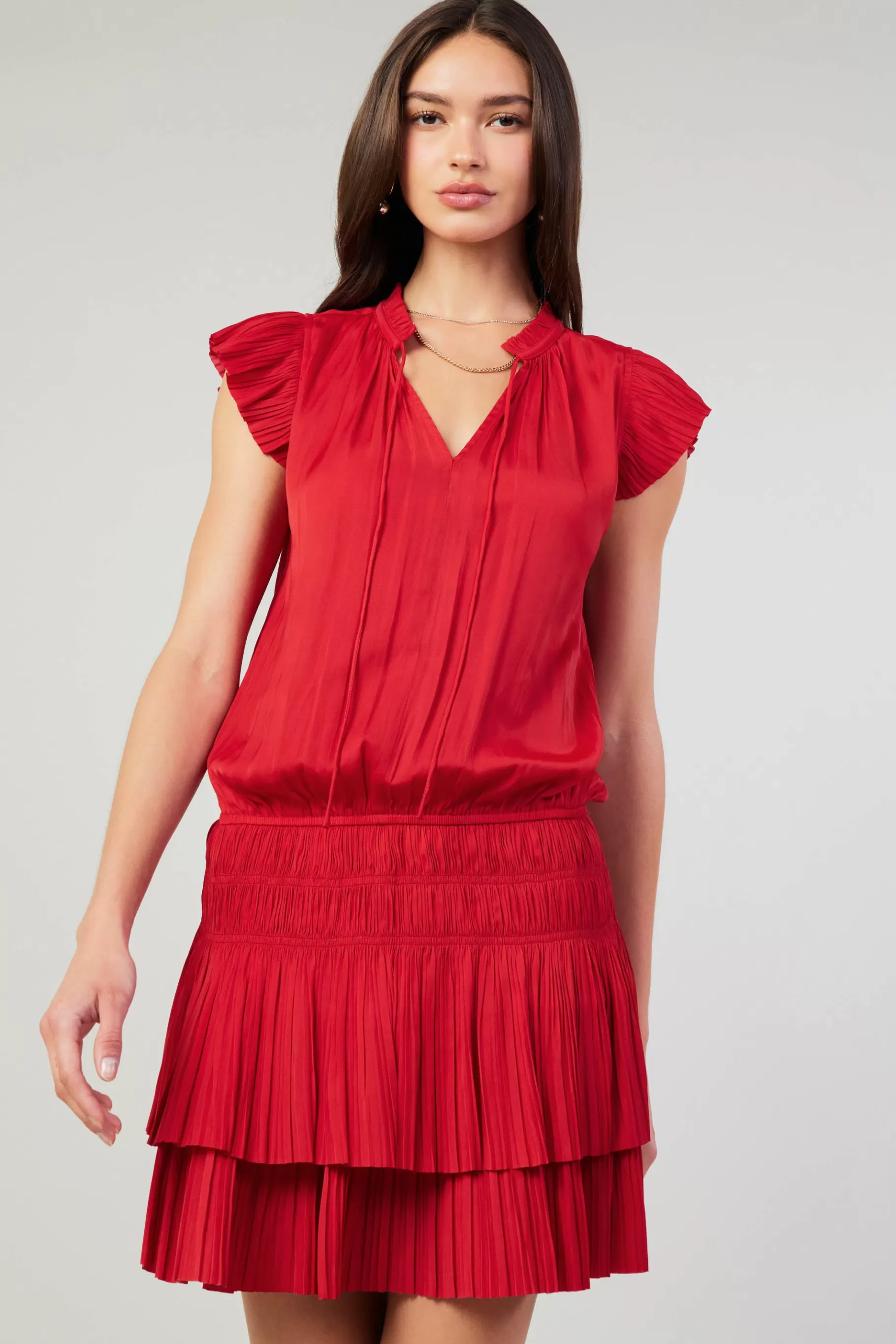 Current Air Mini Dresses>Zoey Pleated Mini Dress RED