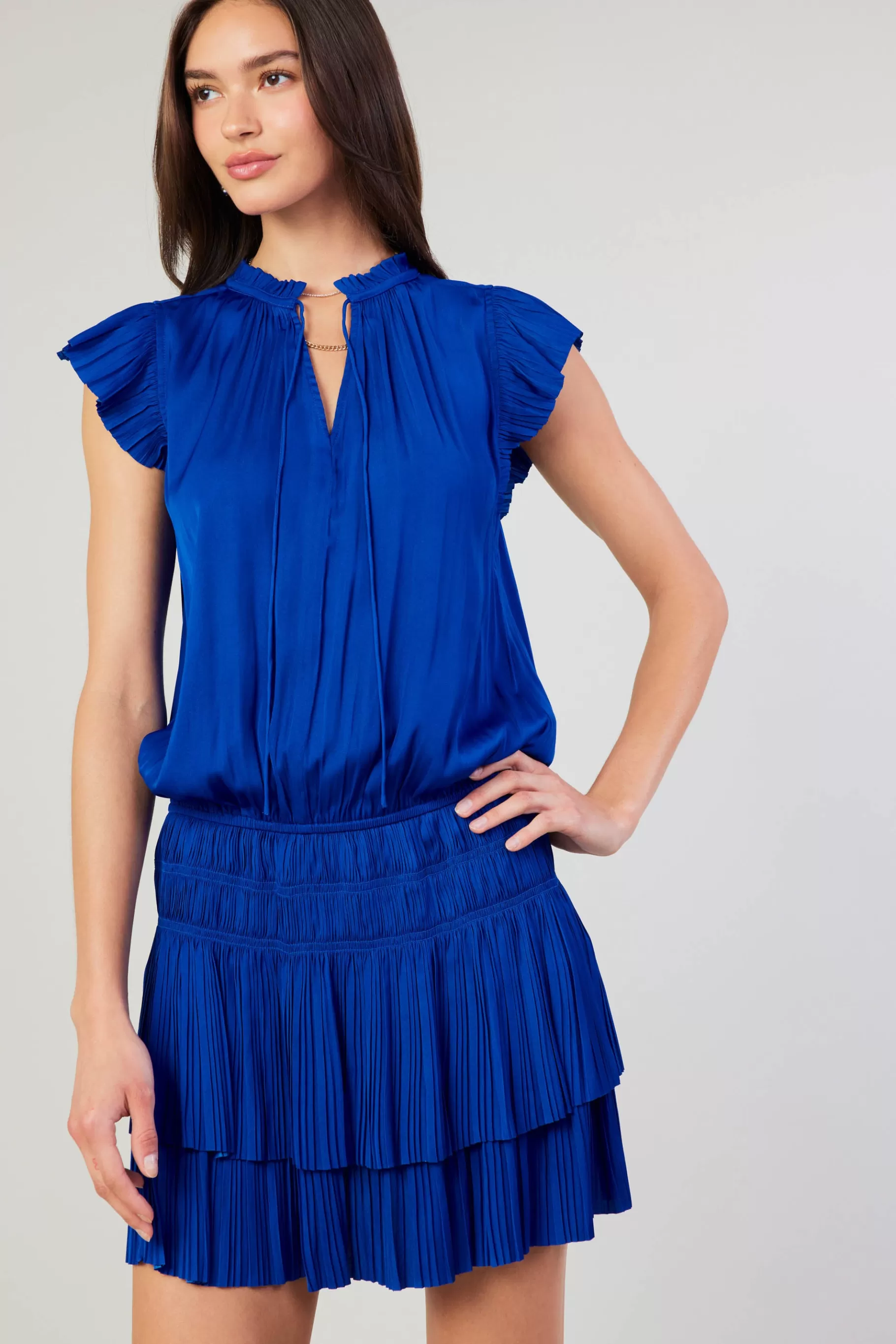 Current Air Mini Dresses>Zoey Pleated Mini Dress COBALT