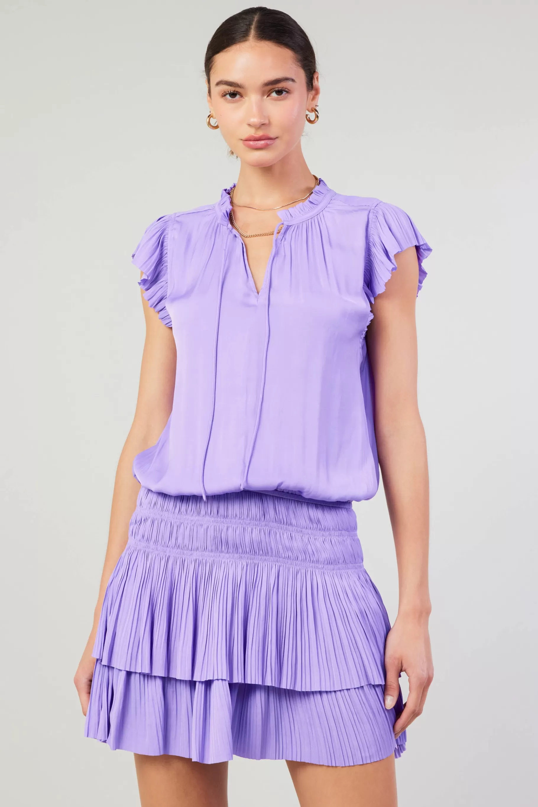 Current Air Mini Dresses>Zoey Pleated Mini Dress LAVENDER