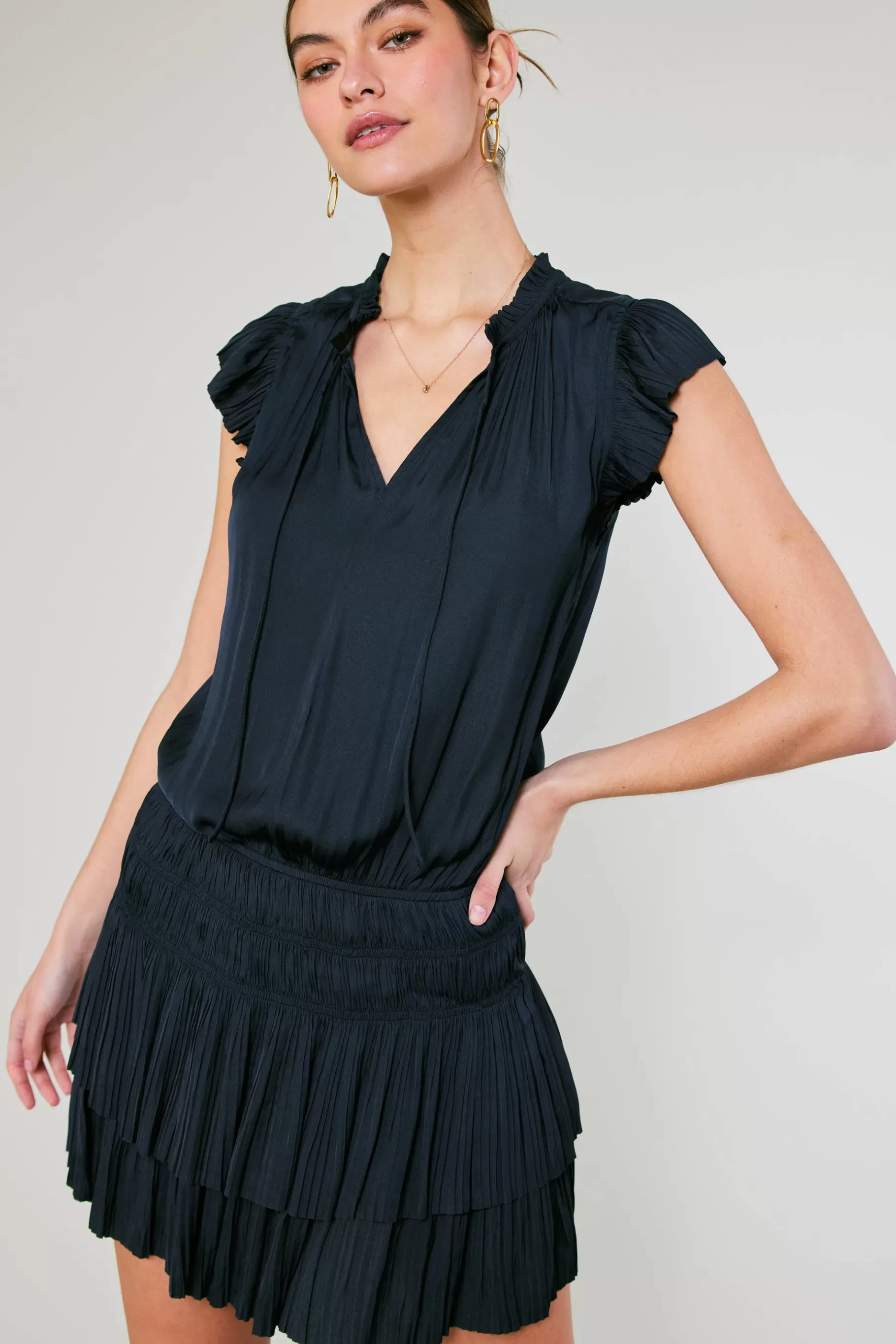Current Air Mini Dresses>Zoey Pleated Mini Dress DARKNAVY