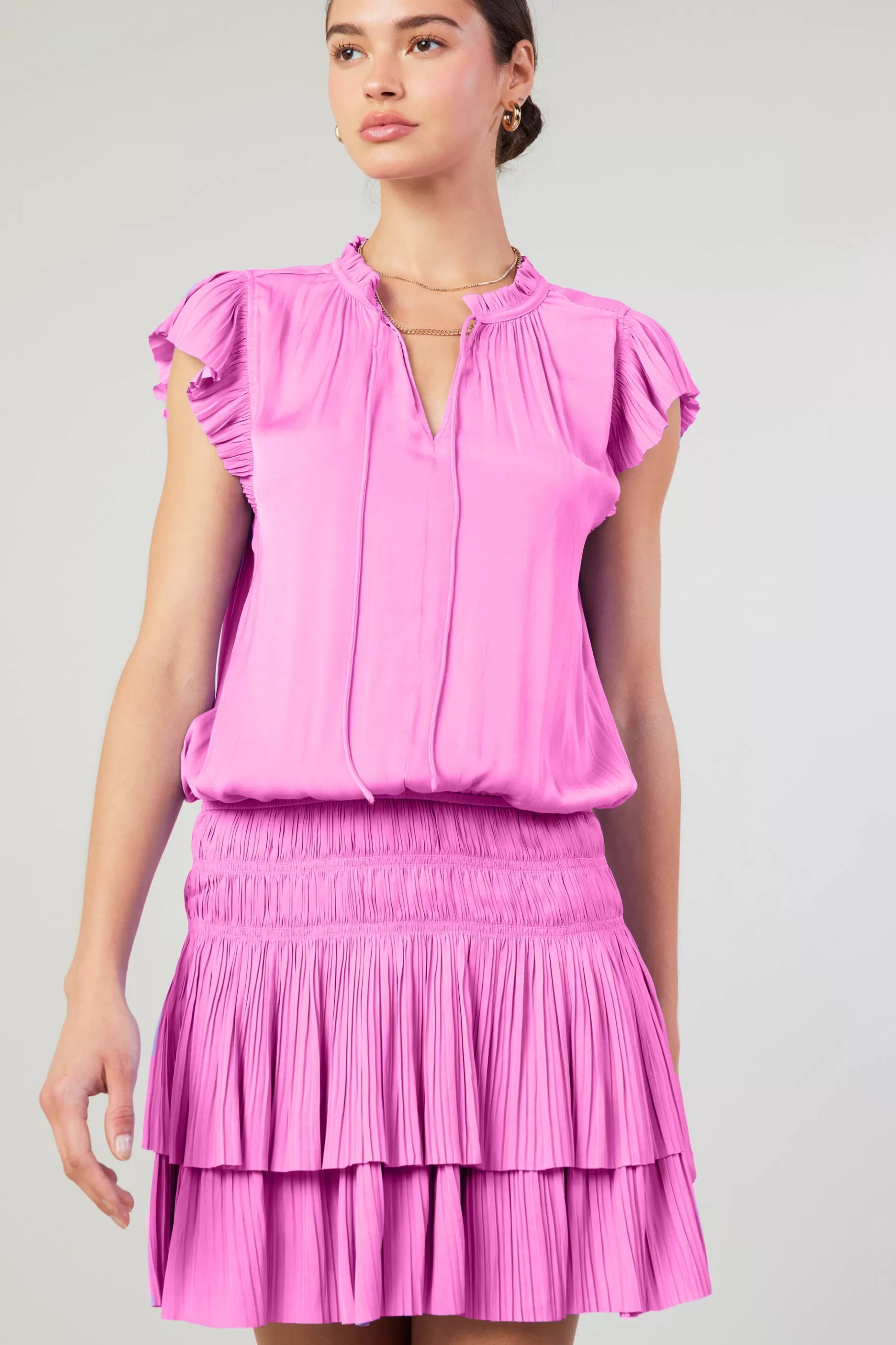 Current Air Mini Dresses>Zoey Pleated Mini Dress PINK