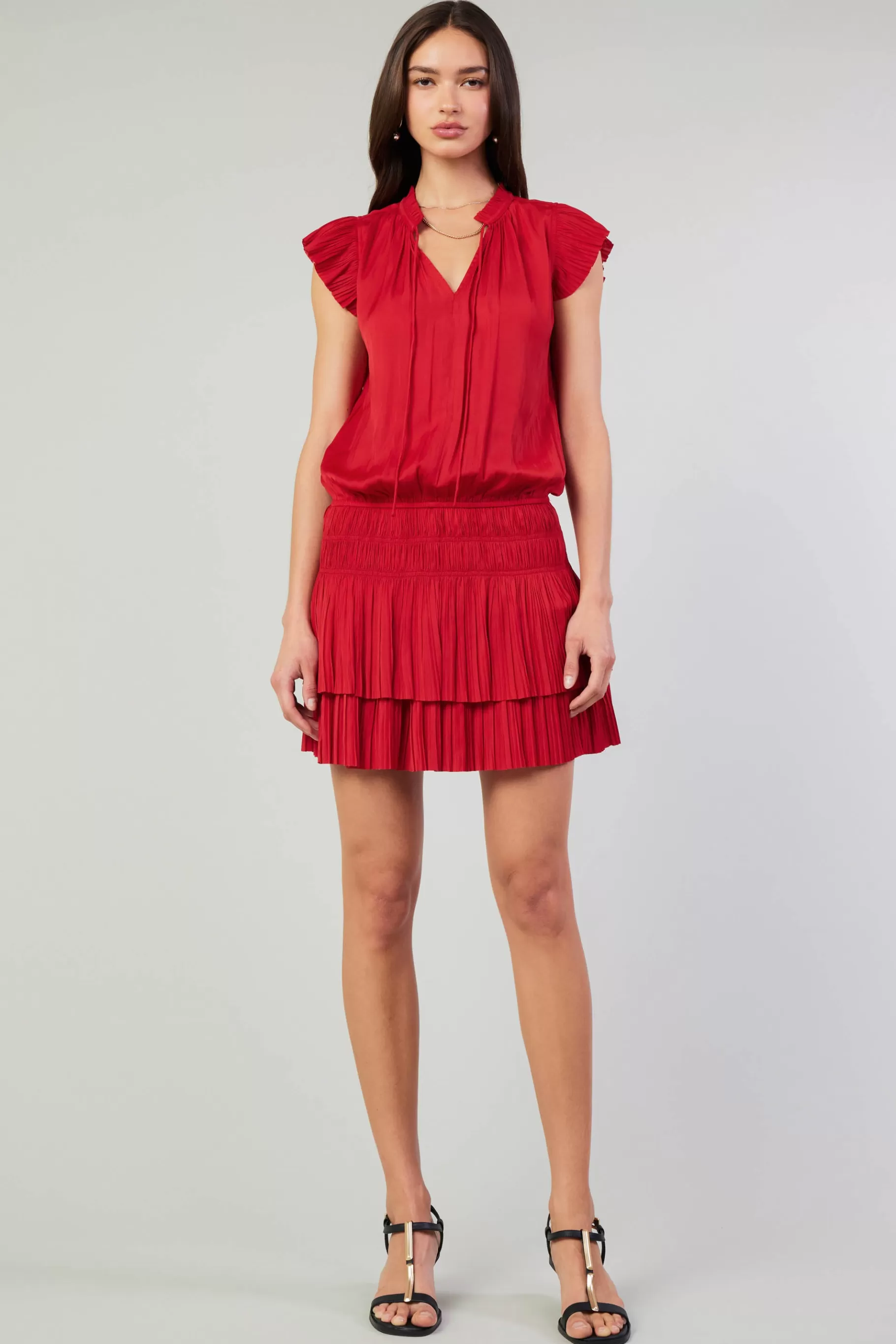 Current Air Mini Dresses>Zoey Pleated Mini Dress RED