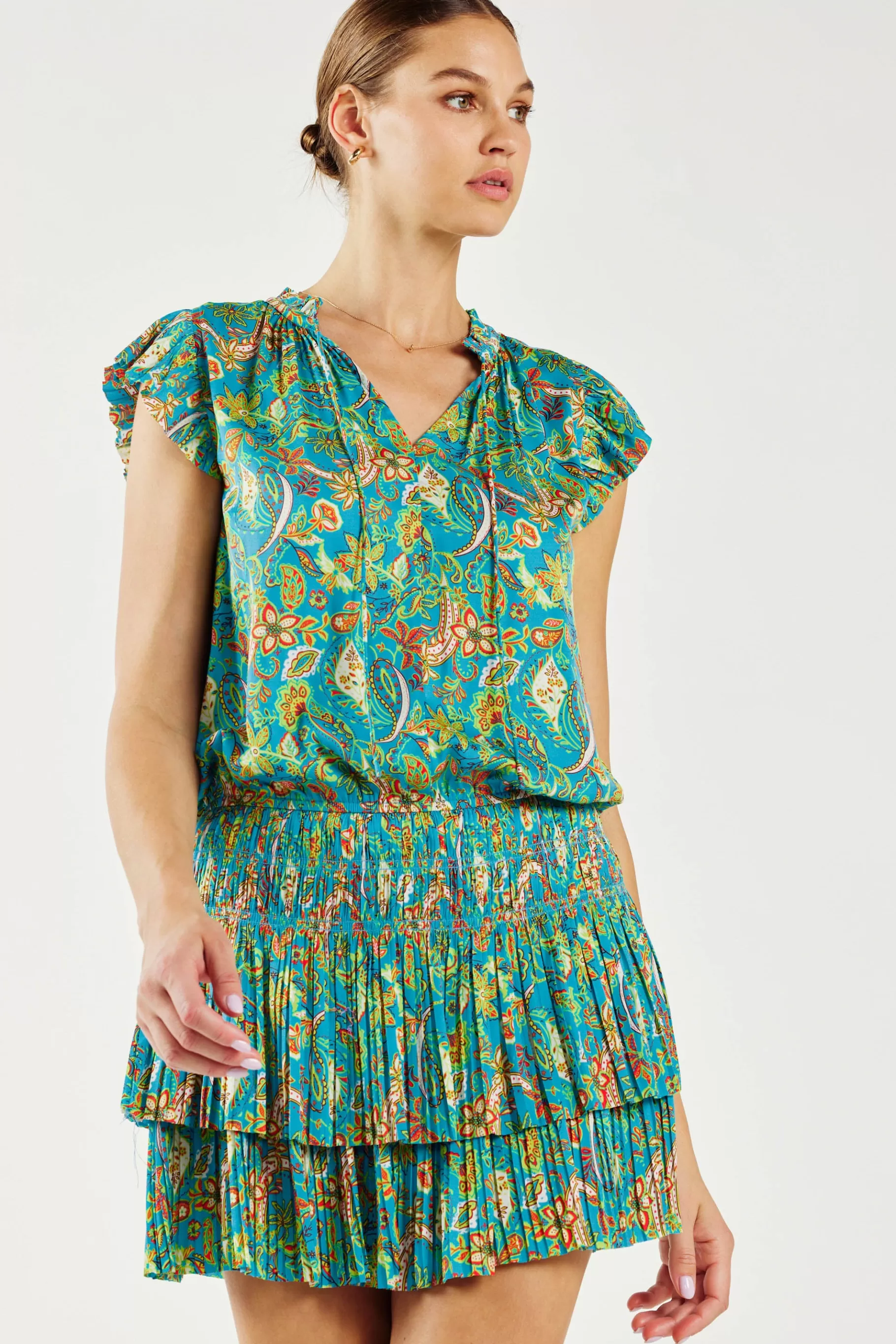 Current Air Mini Dresses>Zoey Pleated Mini Dress BLUEORANGE