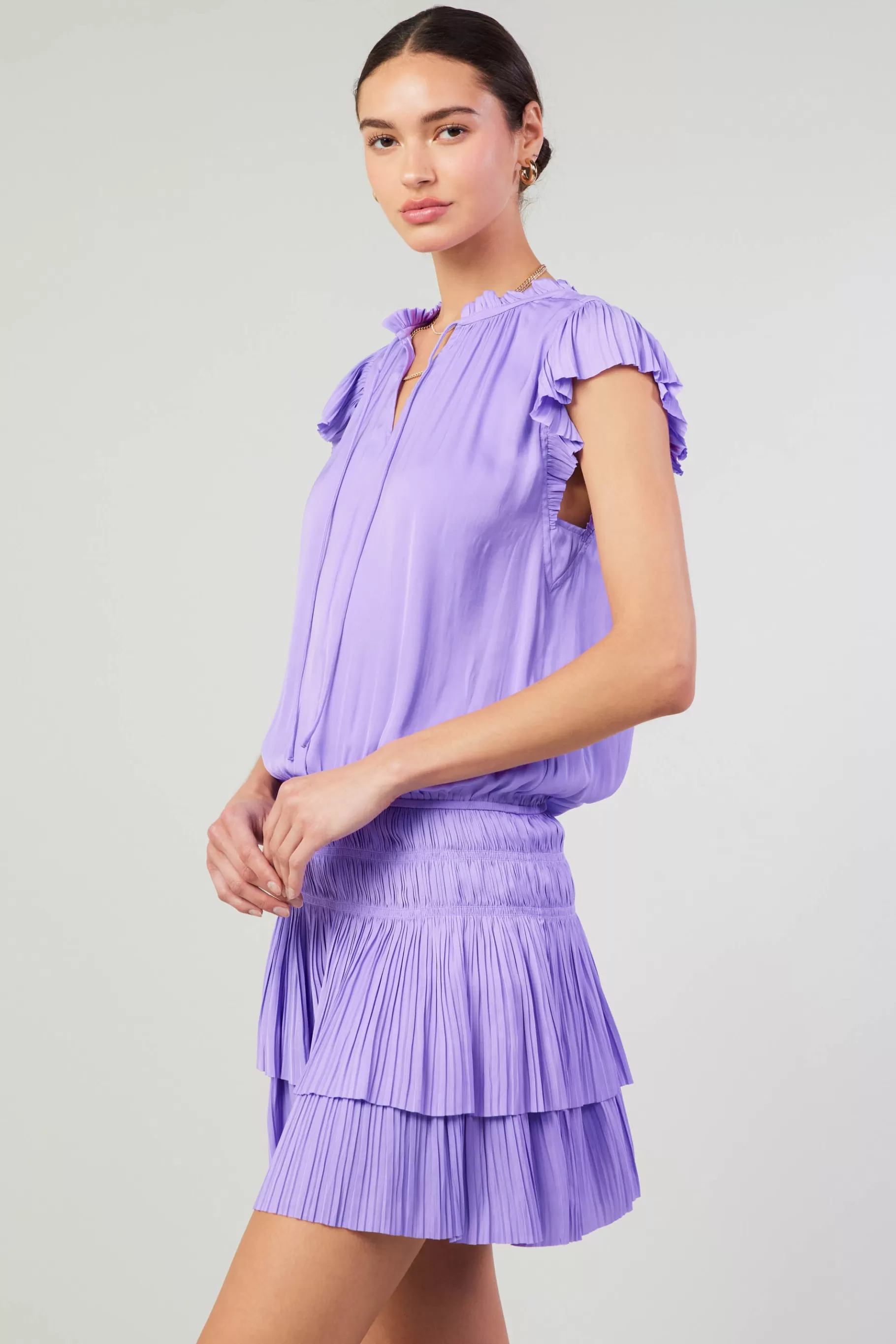 Current Air Mini Dresses>Zoey Pleated Mini Dress LAVENDER