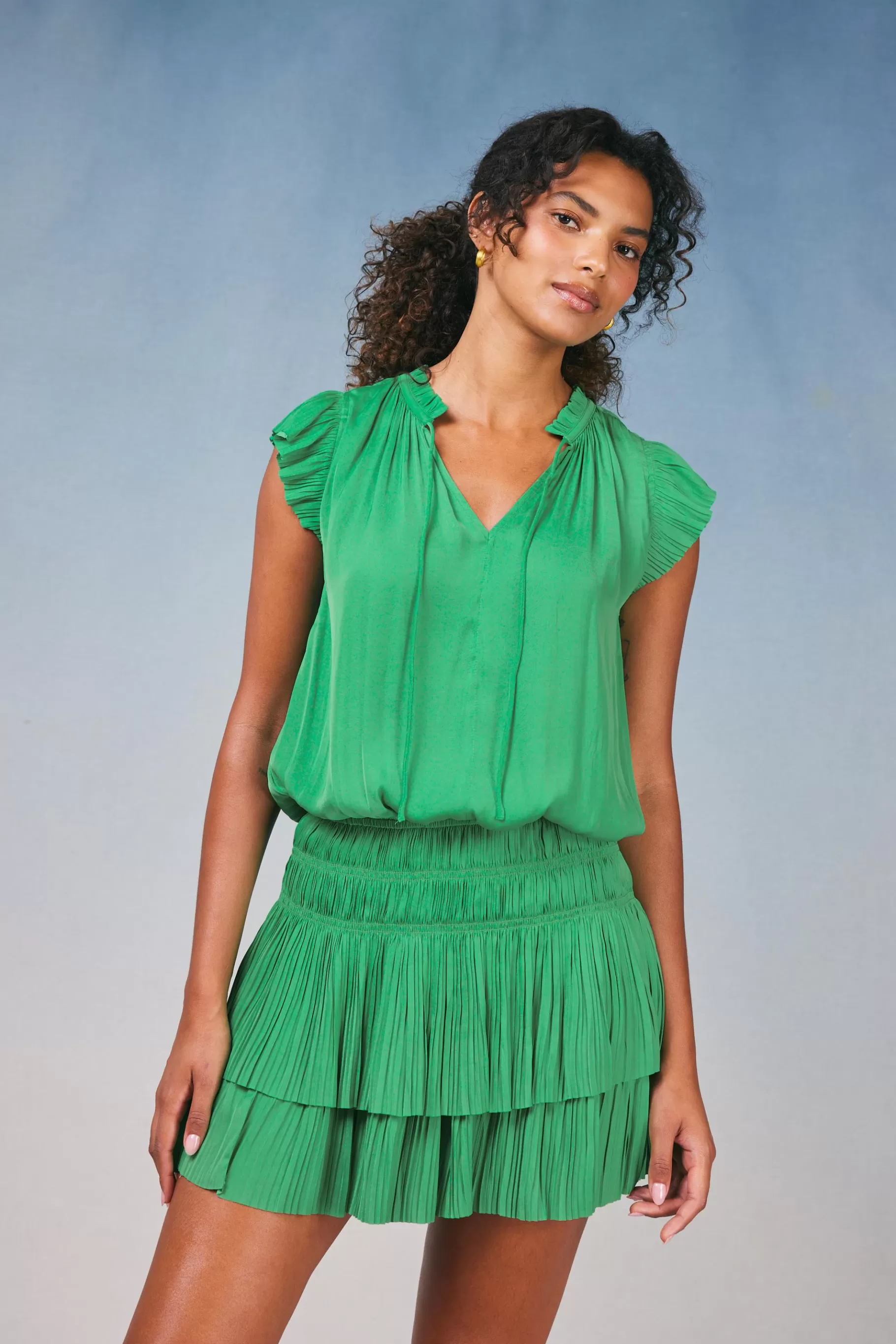 Current Air Mini Dresses>Zoey Pleated Mini Dress SPRINGGREEN