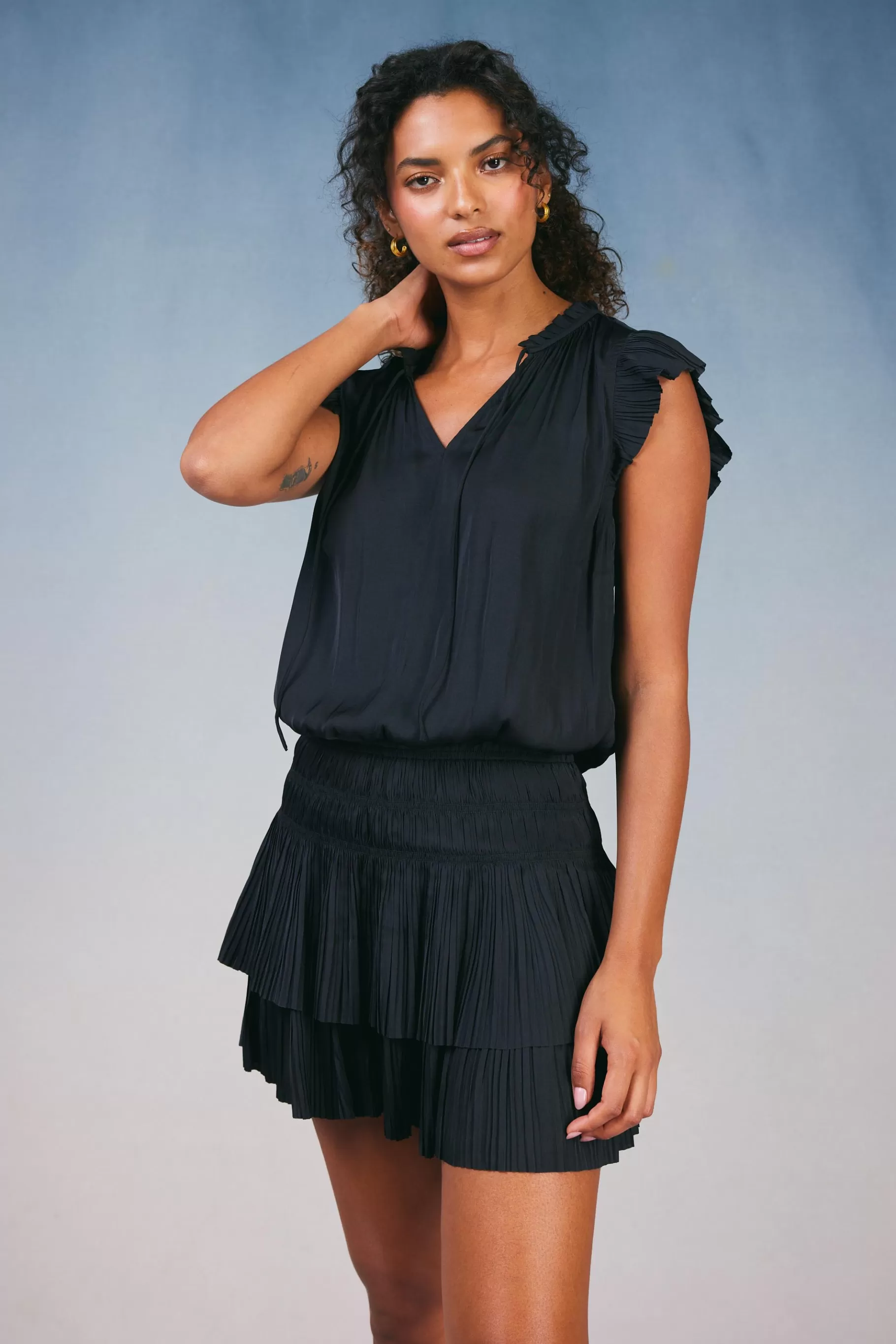 Current Air Mini Dresses>Zoey Pleated Mini Dress BLACK
