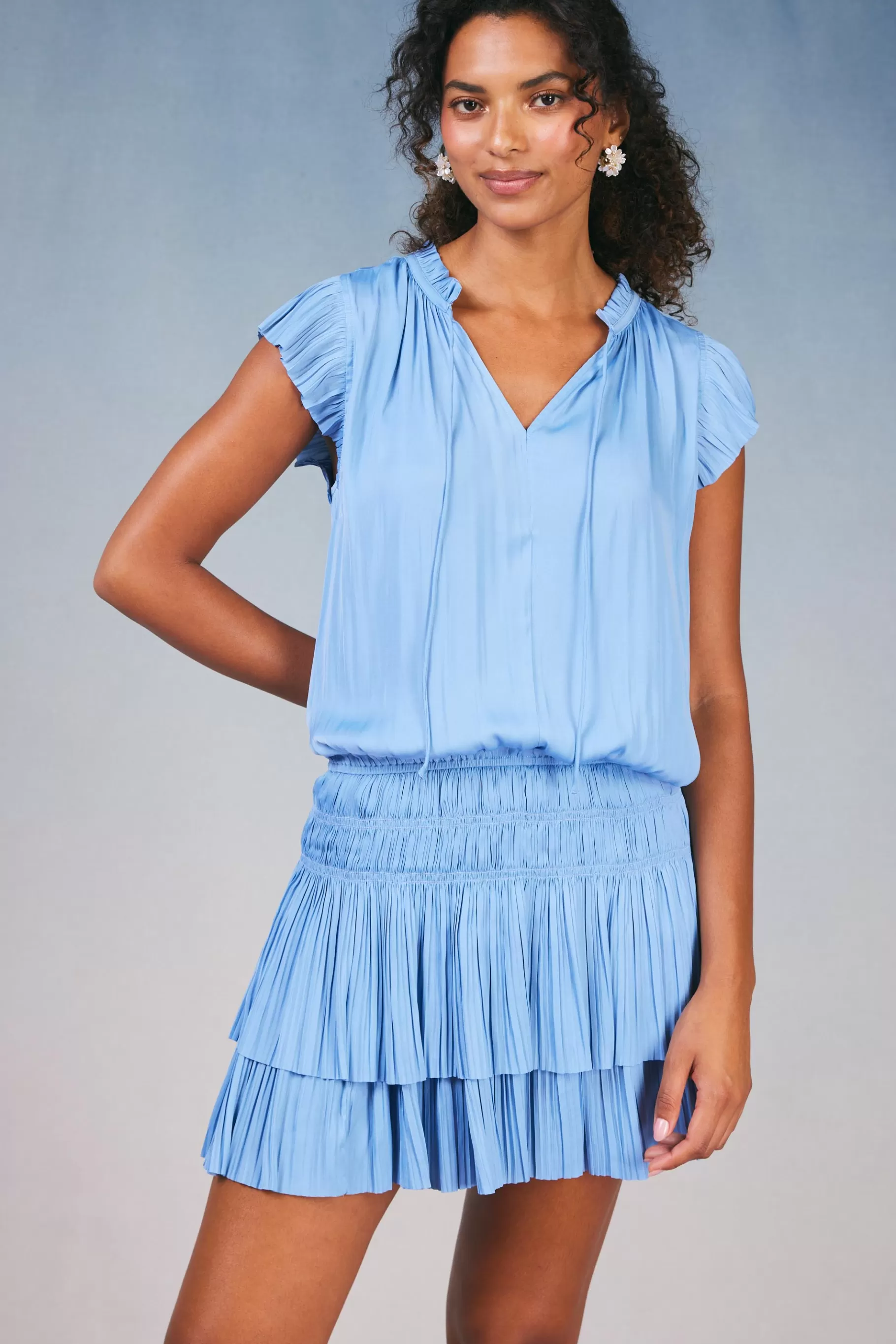 Current Air Mini Dresses>Zoey Pleated Skirt Mini Dress PERIWINKLEBLUE