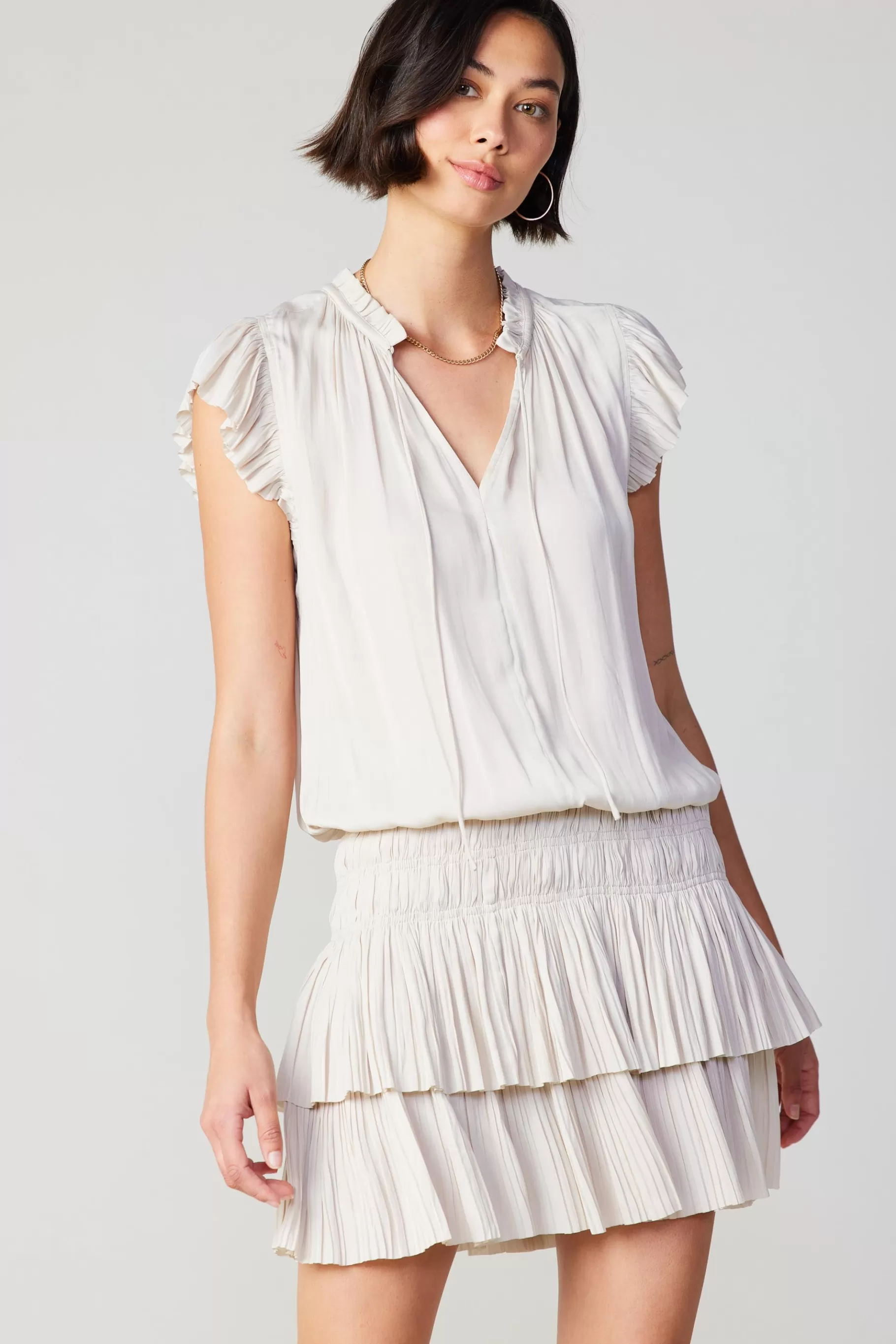 Current Air Mini Dresses>Zoey Pleated Skirt Mini Dress ECRU