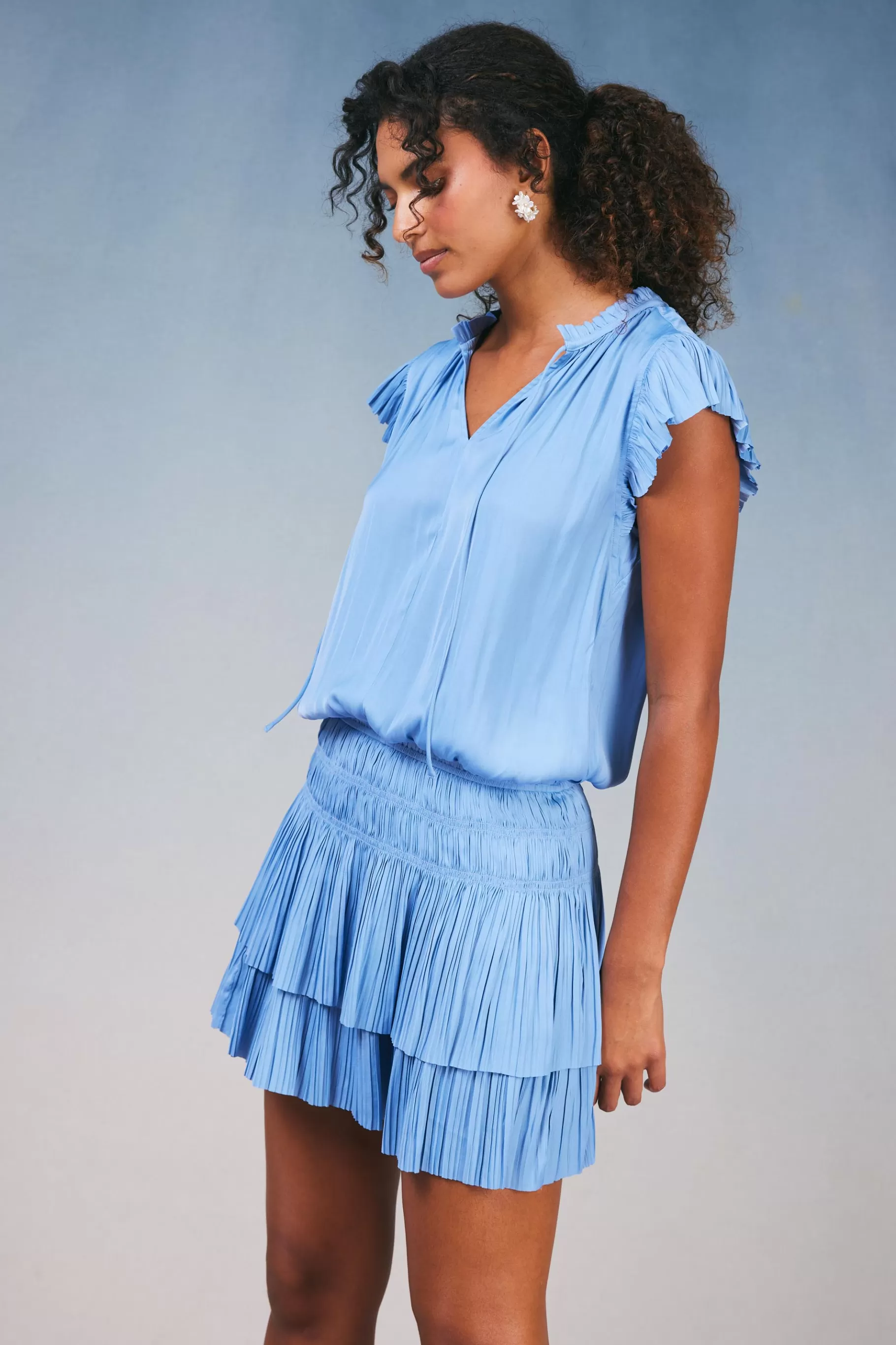 Current Air Mini Dresses>Zoey Pleated Skirt Mini Dress PERIWINKLEBLUE